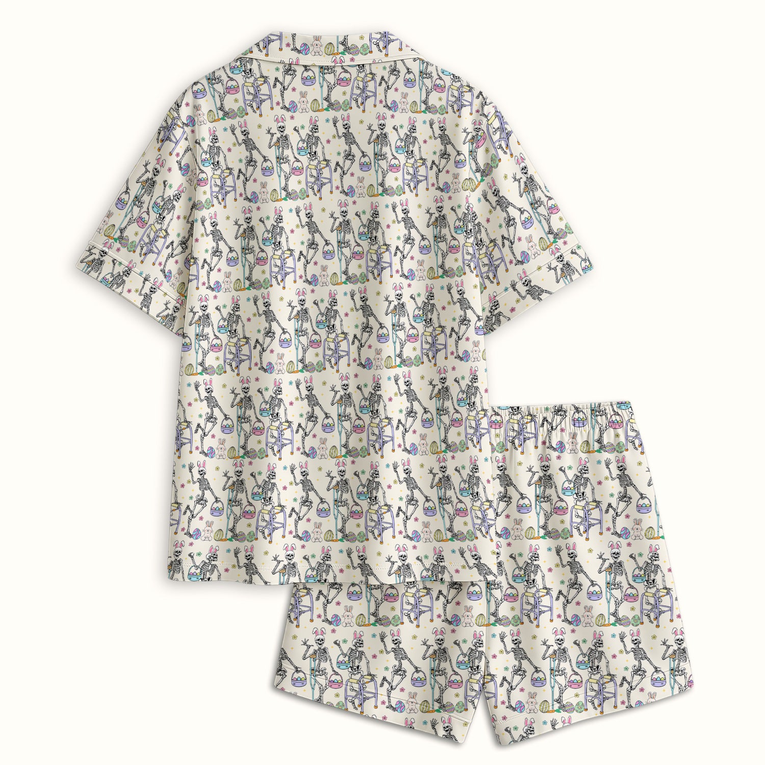 Fun Skeleton Bunny Easter Print Pajama Set, Breathable Fabrics Uniform