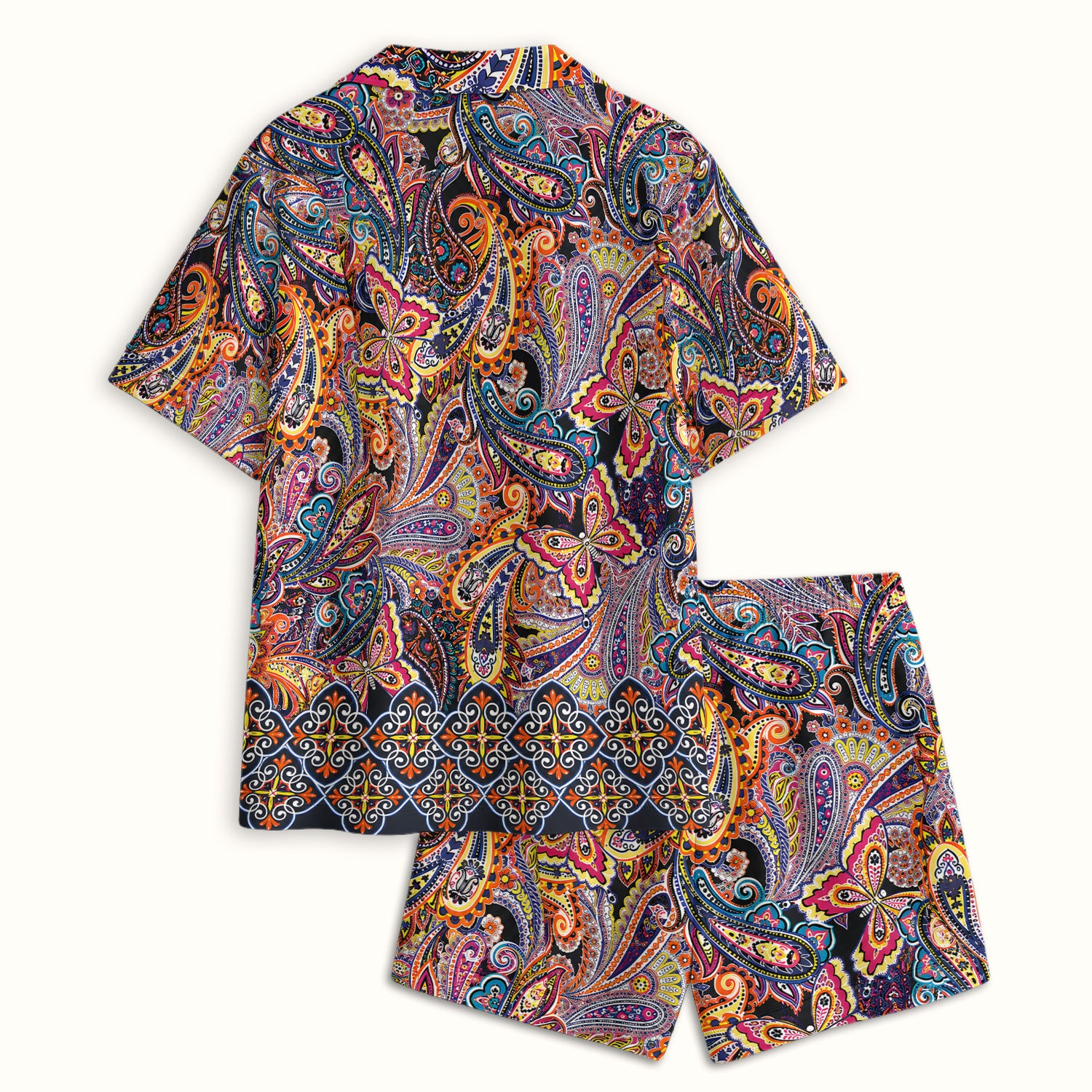 Colorful Bohemian Paisley Floral Pattern Pajama Set, Soft Breathable Fabric Comfortable Sleepwear