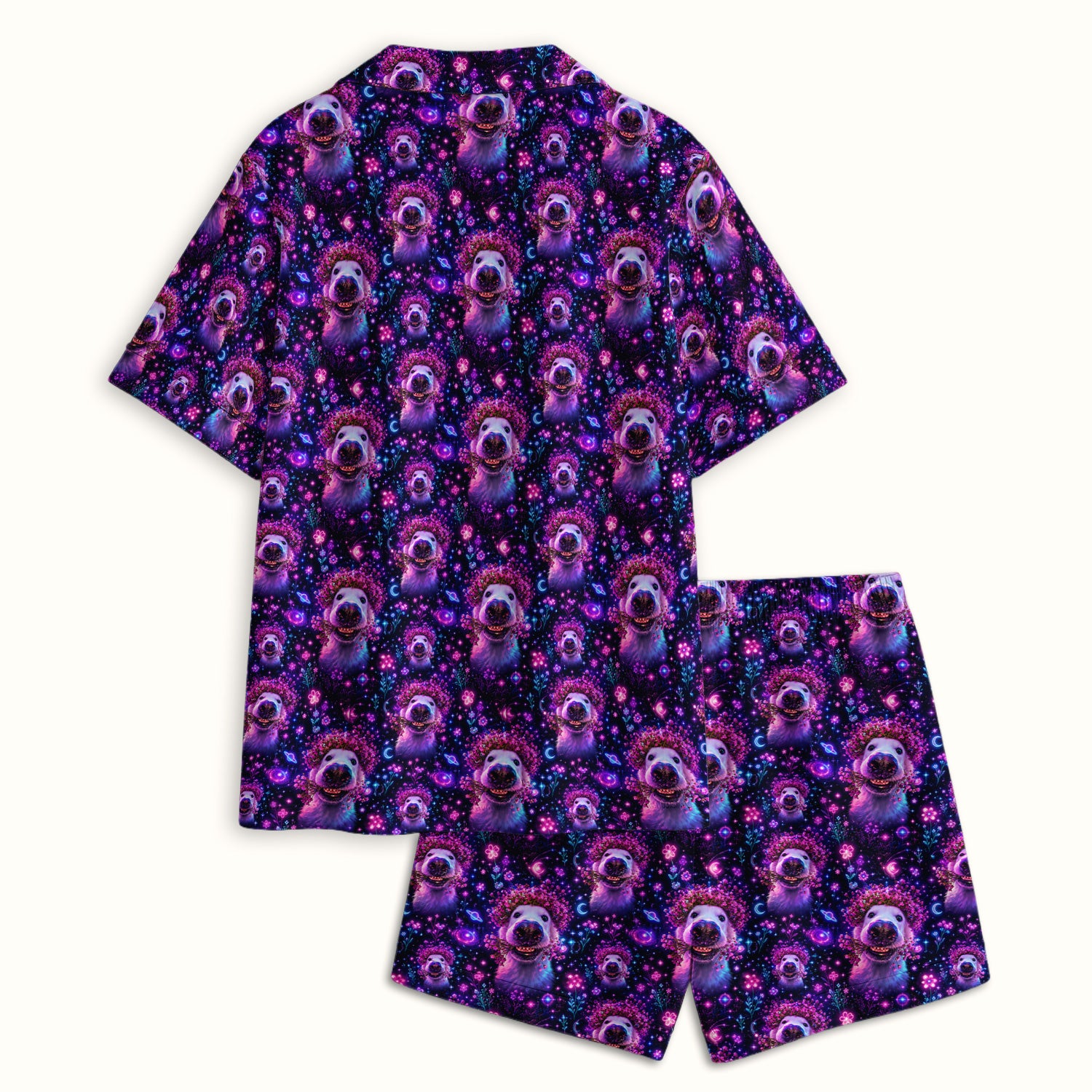 Galaxy Golden Retriever Pattern Pajama Set, Soft Breathable Fabric Comfortable Sleepwear