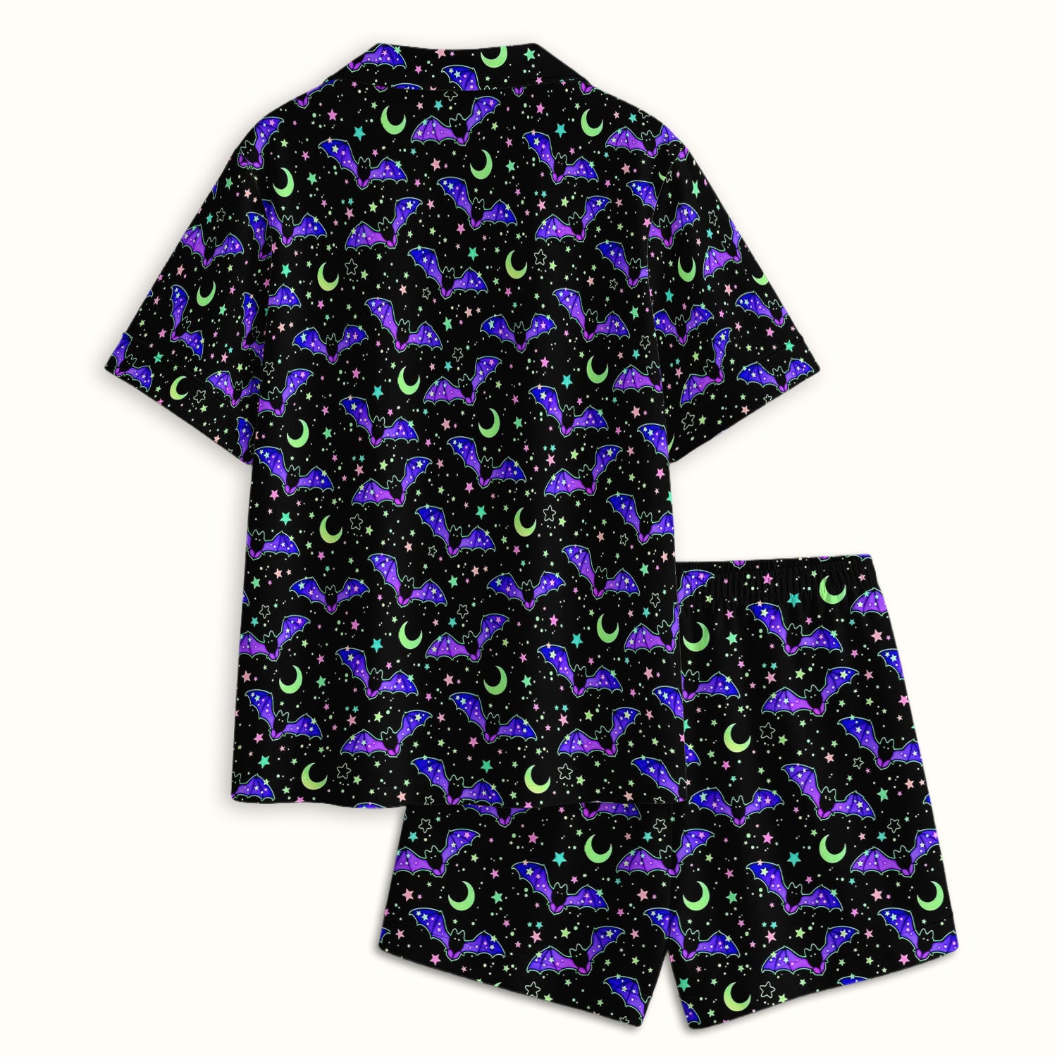 Spooky Halloween Celestial Bat Pajama Set, Soft Breathable Fabric Comfortable Sleepwear