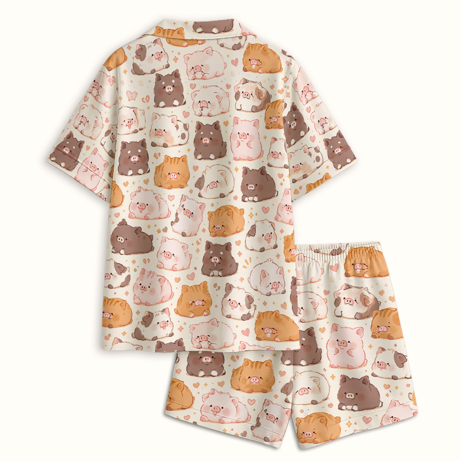 Cute Chubby Pig Nurse Print Pajama Set, Soft Breathable Fabric Comfortable Sleepwear