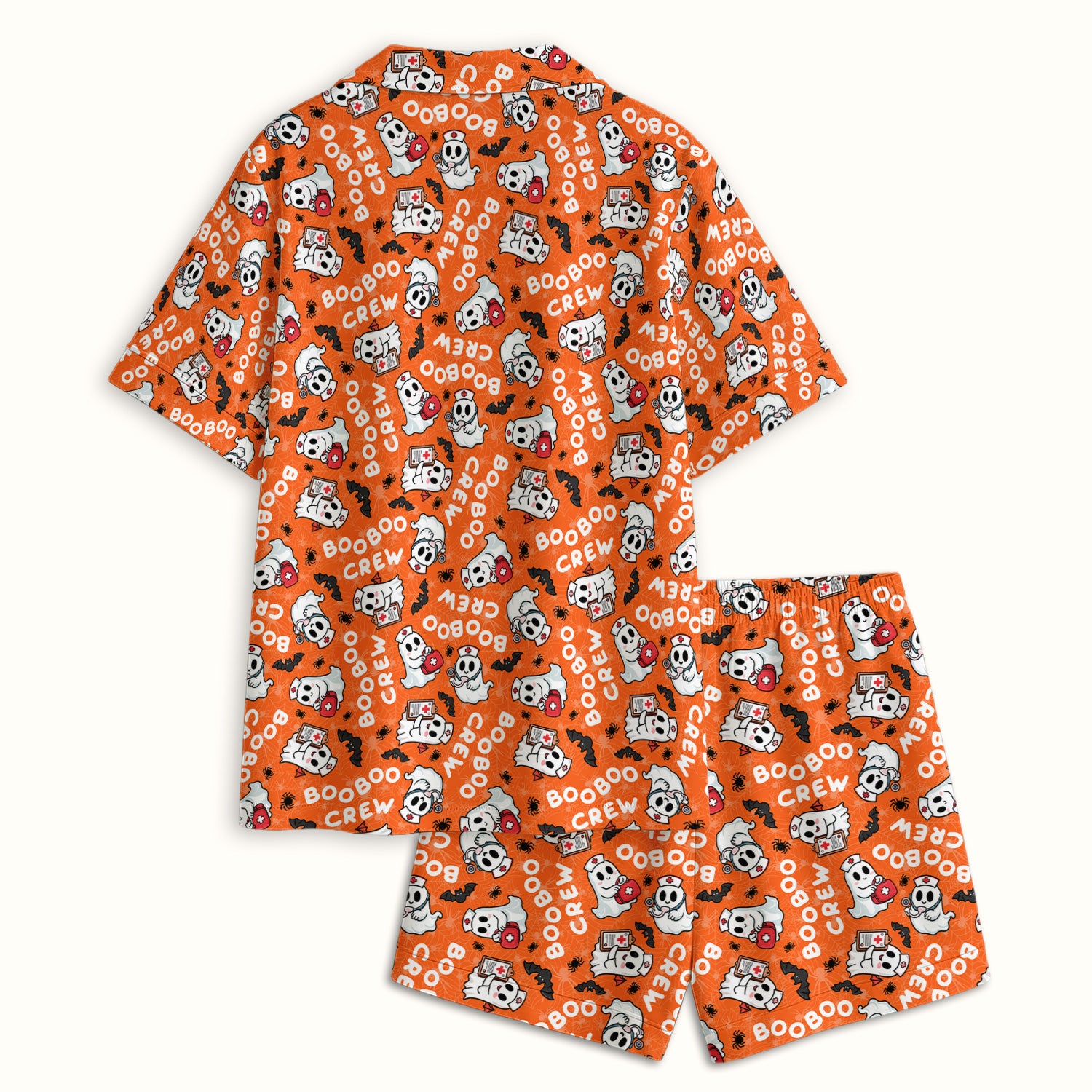 Cute Halloween Boo Boo Crew Ghost Pajama Set, Soft Breathable Fabric Comfortable Sleepwear