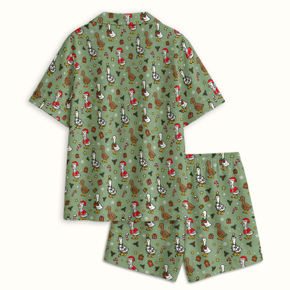 Christmas Geese In Festive Costumes Pajama Set, Soft Breathable Fabric Comfortable Sleepwear