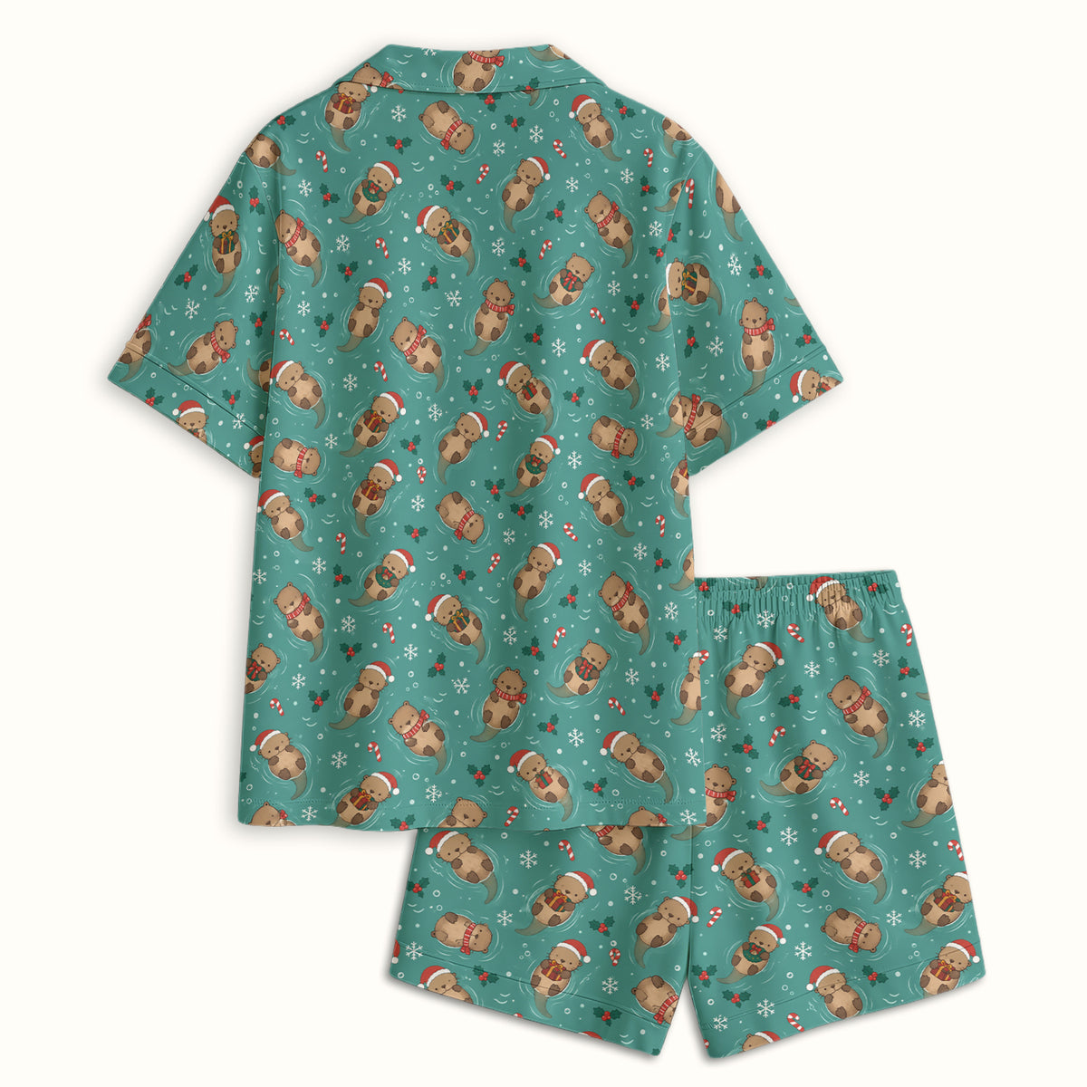Christmas Sea Otters And Gifts Pajama Set, Soft Breathable Fabric Comfortable Sleepwear