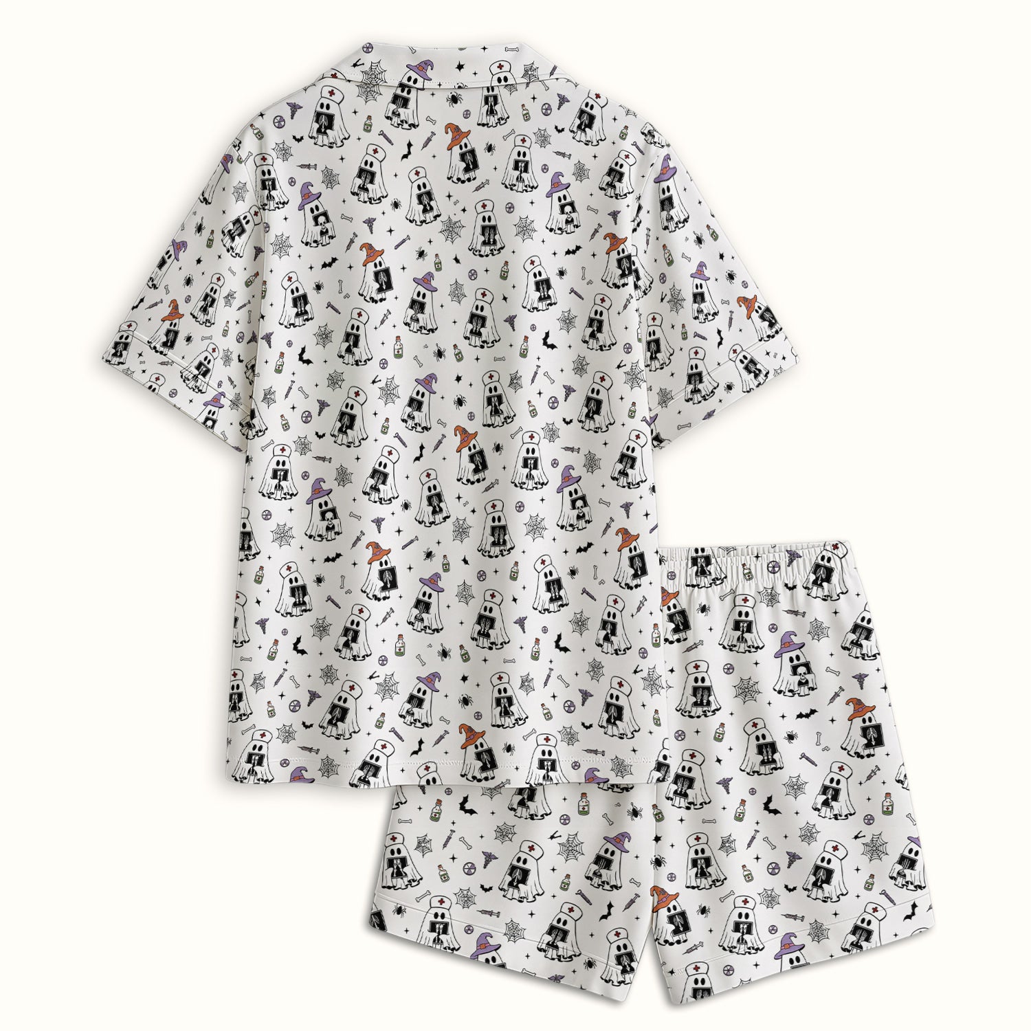 Halloween Ghost Nurses With X-Rays Pajama Set, Soft Breathable Fabric Comfortable Sleepwear