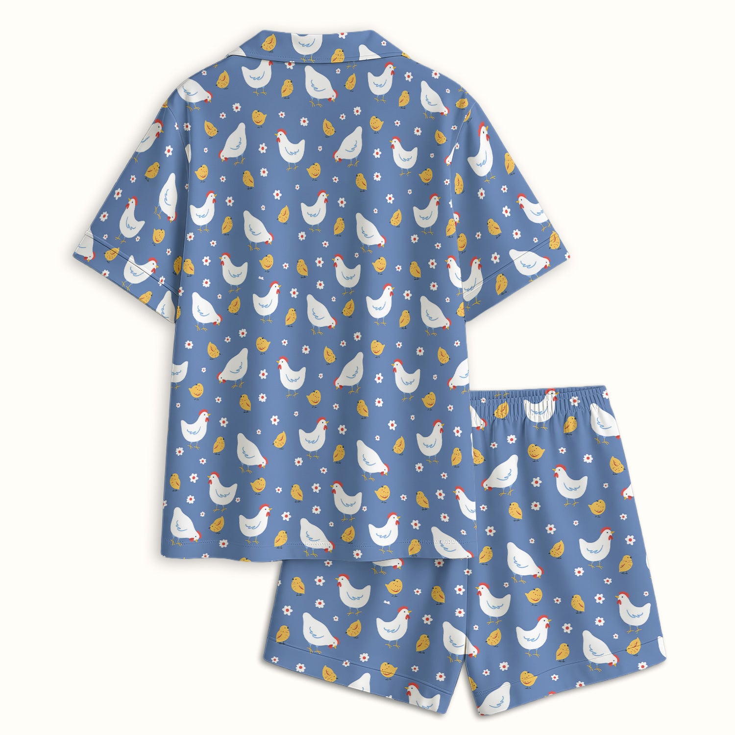 Chicken And Cute Chicks Pattern Pajama Set, Breathable Fabrics Uniform