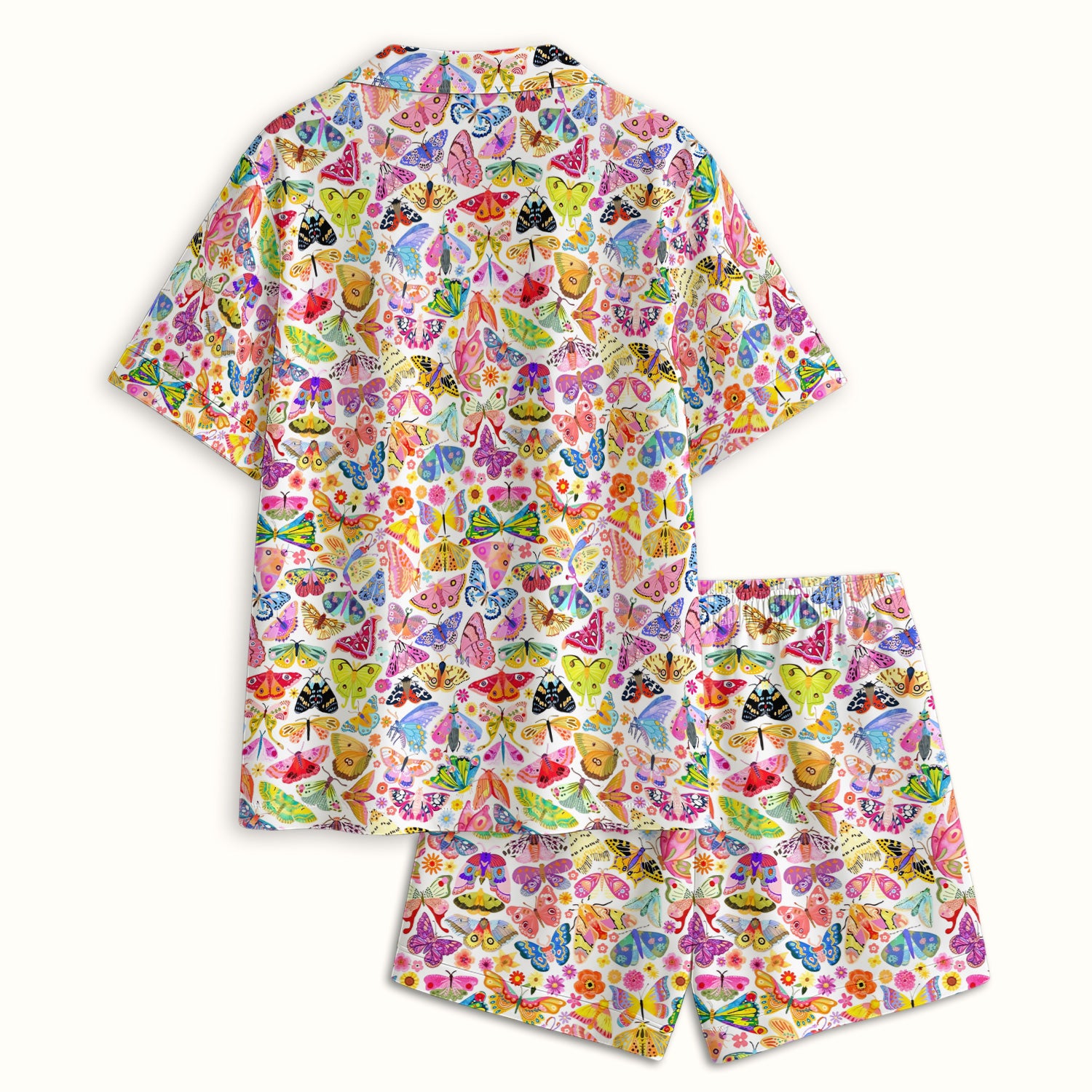 Cute Bright Butterfly Moth Floral Pajama Set, Soft Breathable Fabric Comfortable Sleepwear