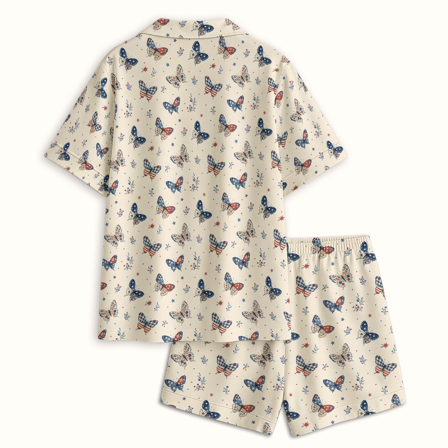 Fourth Of July Butterfly Print Pajama Set, Soft Breathable Fabric Comfortable Sleepwear