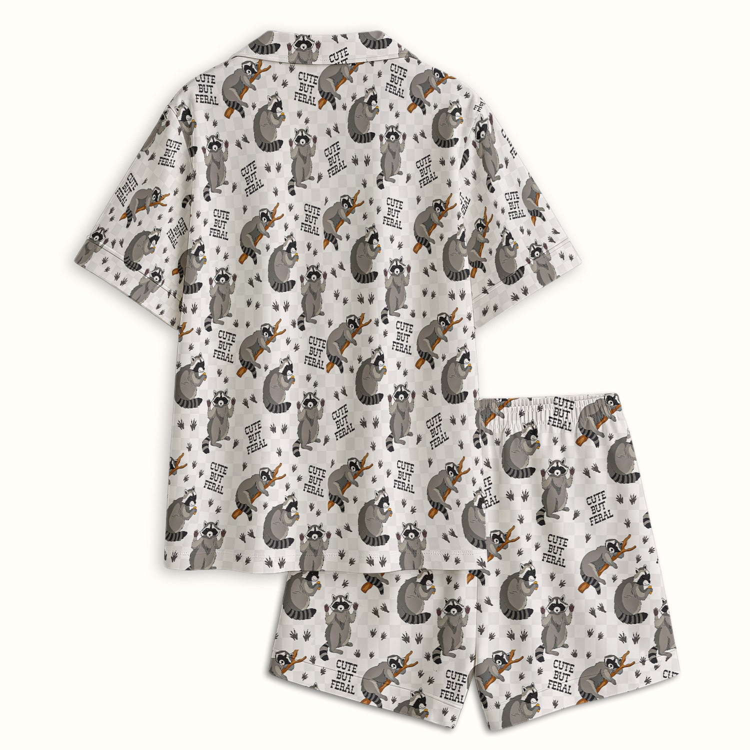 Funny Feral Raccoon Pattern Pajama Set, Soft Breathable Fabric Comfortable Sleepwear