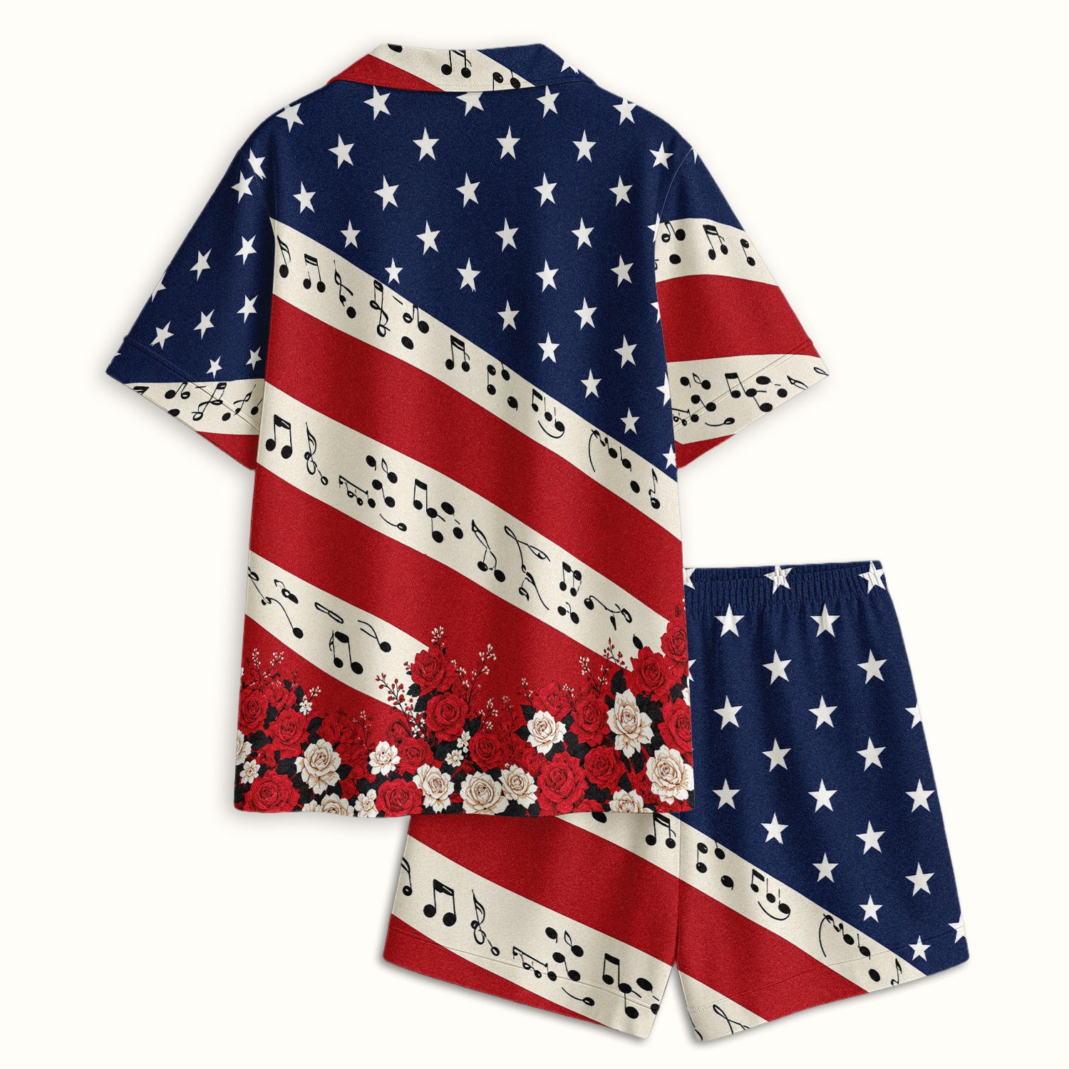 Patriotic Music Notes Nurse Scrub Top for RN, CNA, Healthcare Workers, Floral USA Uniform Pajama Set, Soft Breathable Fabric Comfortable Sleepwear