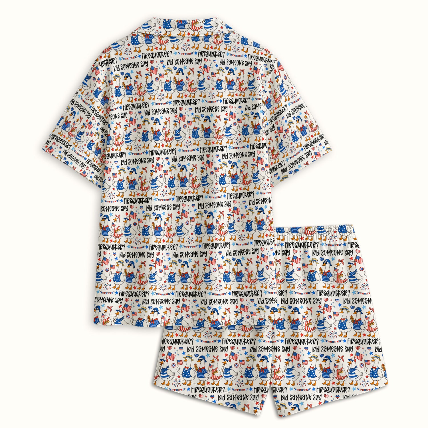 Funny Patriotic Goose Pattern Pajama Set, Soft Breathable Fabric Comfortable Sleepwear