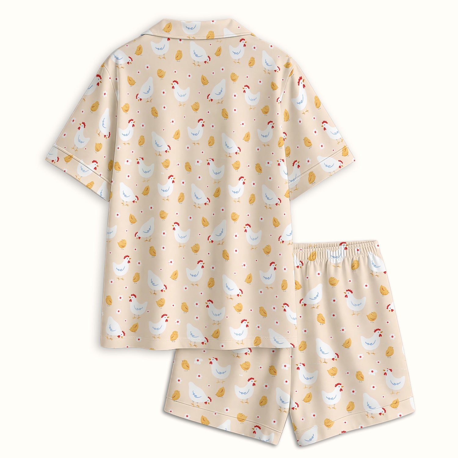 Chicken And Cute Chicks Pattern Pajama Set, Breathable Fabrics Uniform