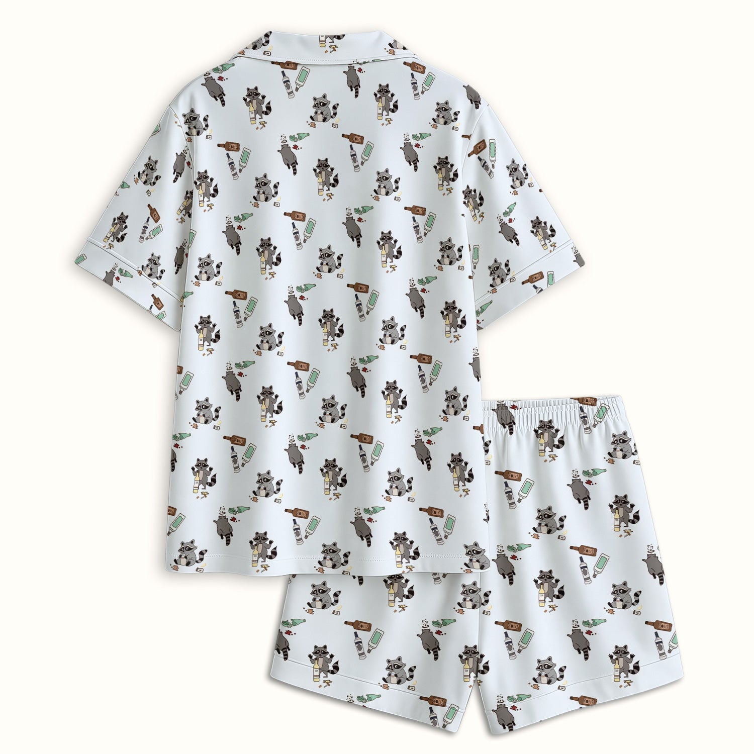Messy Drunk Raccoon Pattern Pajama Set, Soft Breathable Fabric Comfortable Sleepwear