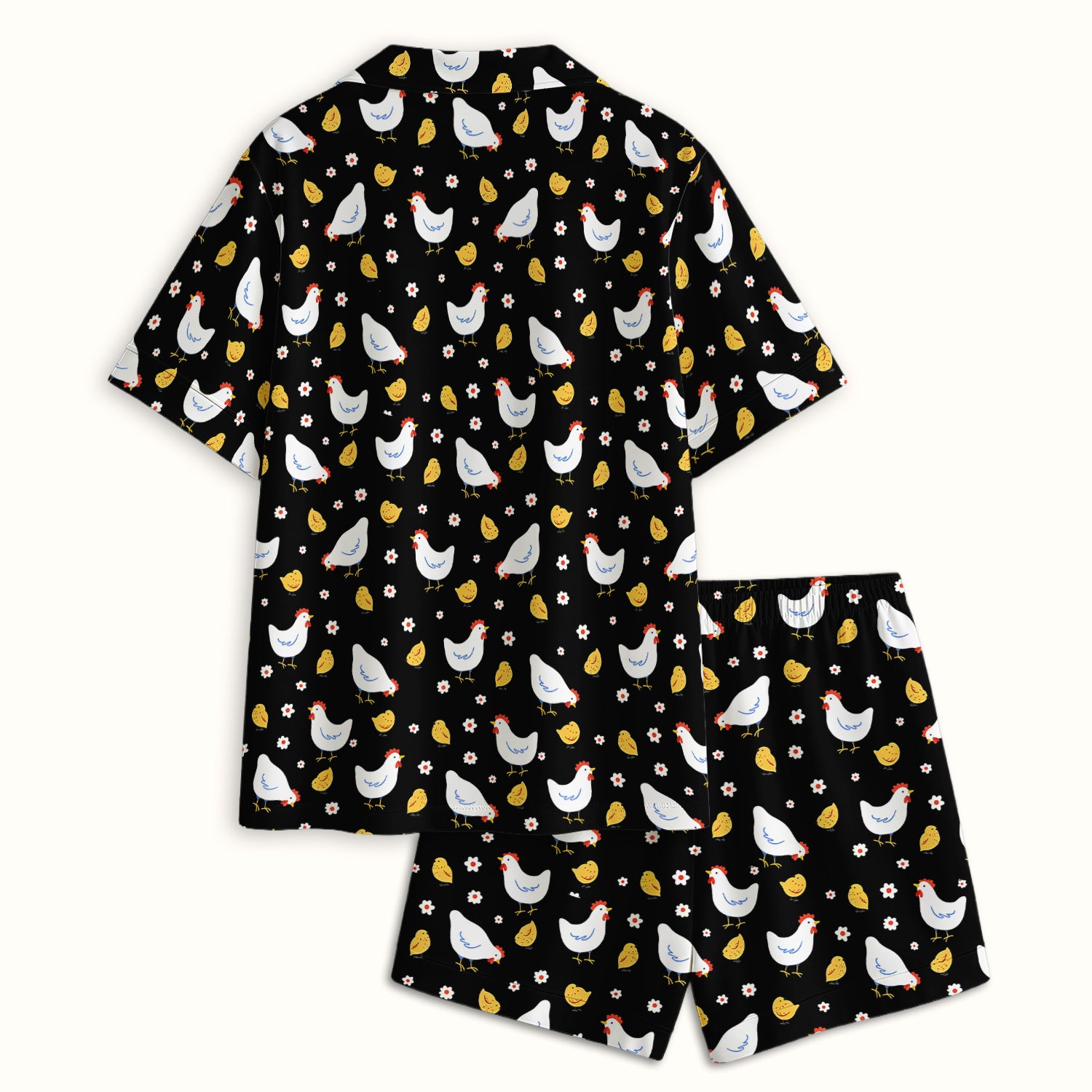 Chicken And Cute Chicks Pattern Pajama Set, Breathable Fabrics Uniform