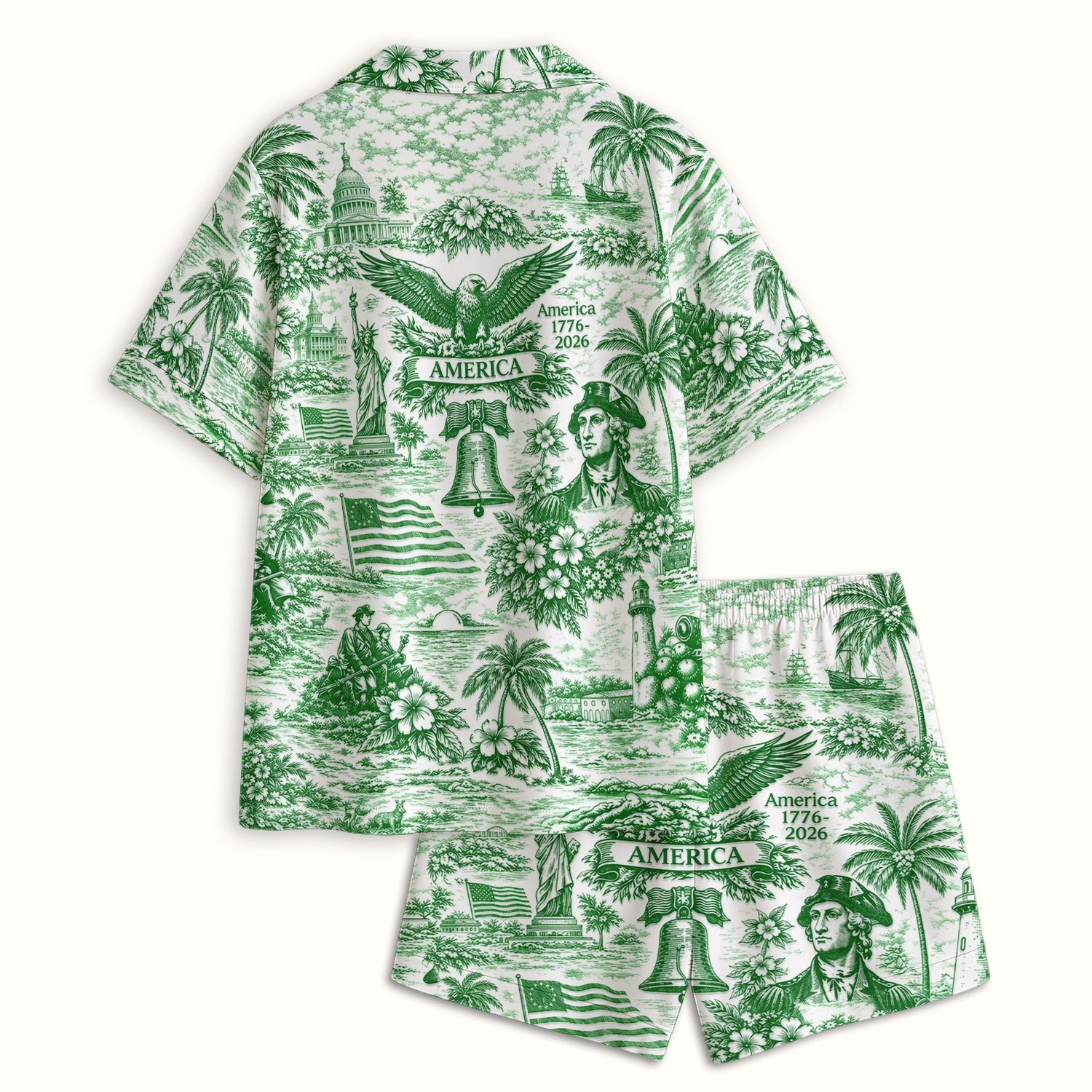 Patriotic America Heritage Toile Pattern Pajama Set, Breathable Fabrics Uniform