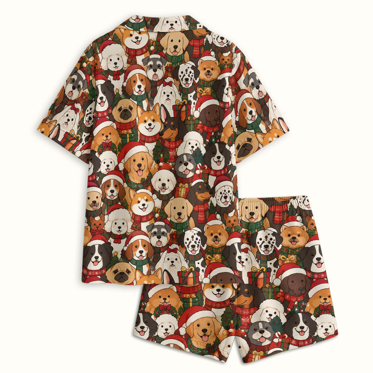 Christmas Dog Breeds Collage Pattern Pajama Set, Soft Breathable Fabric Comfortable Sleepwear