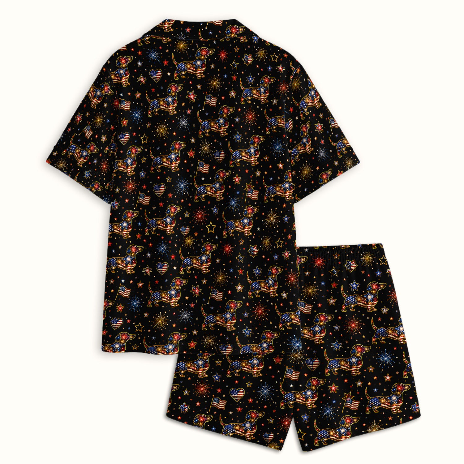Patriotic Dachshund Nurse for RN & CNA, Fireworks Dog Lover Healthcare Uniform Pajama Set, Soft Breathable Fabric Comfortable Sleepwear