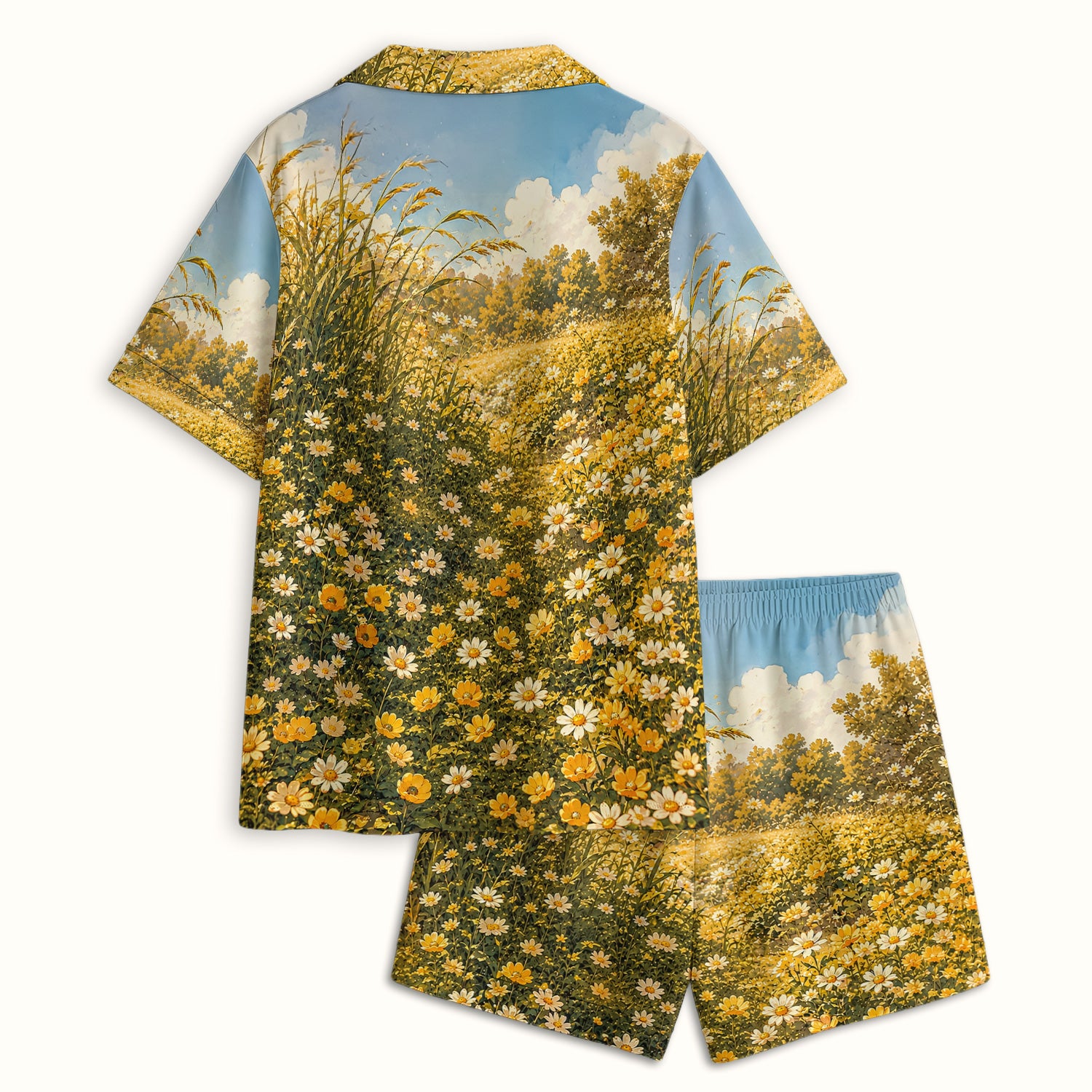 Sunny Garden Cat Nurse Pattern, Floral Medical Pajama Set, Soft Breathable Fabric Comfortable Sleepwear