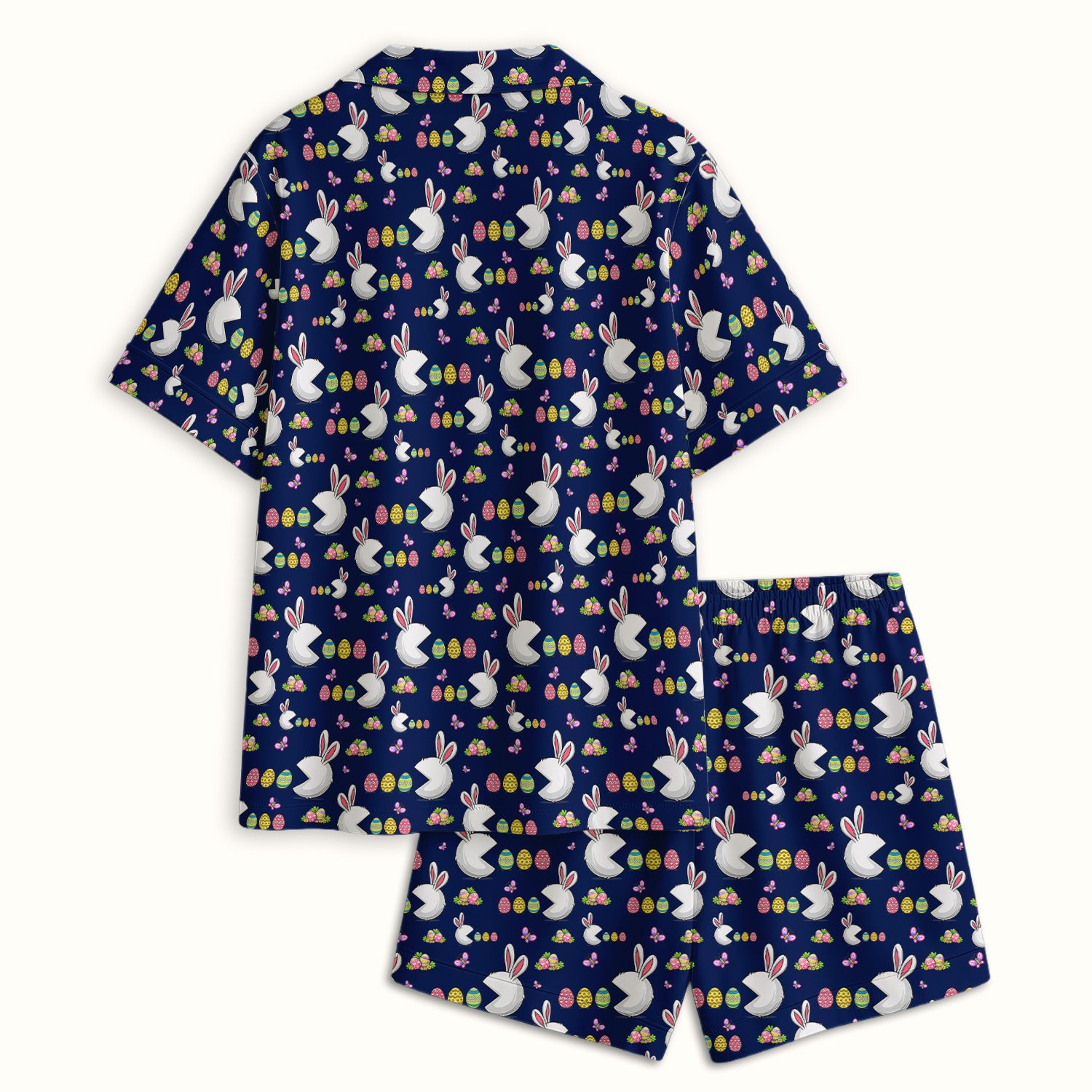Easter Bunny and Colorful Eggs Print  Pajama Set, Breathable Fabrics Uniform