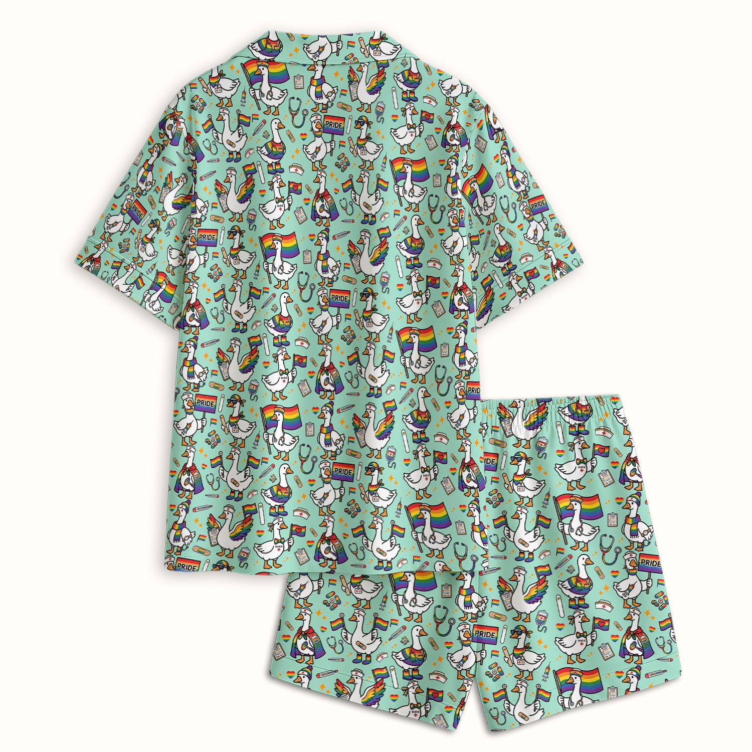 LGBT Pride Nurse Duck Pattern Pajama Set, Breathable Fabrics Uniform
