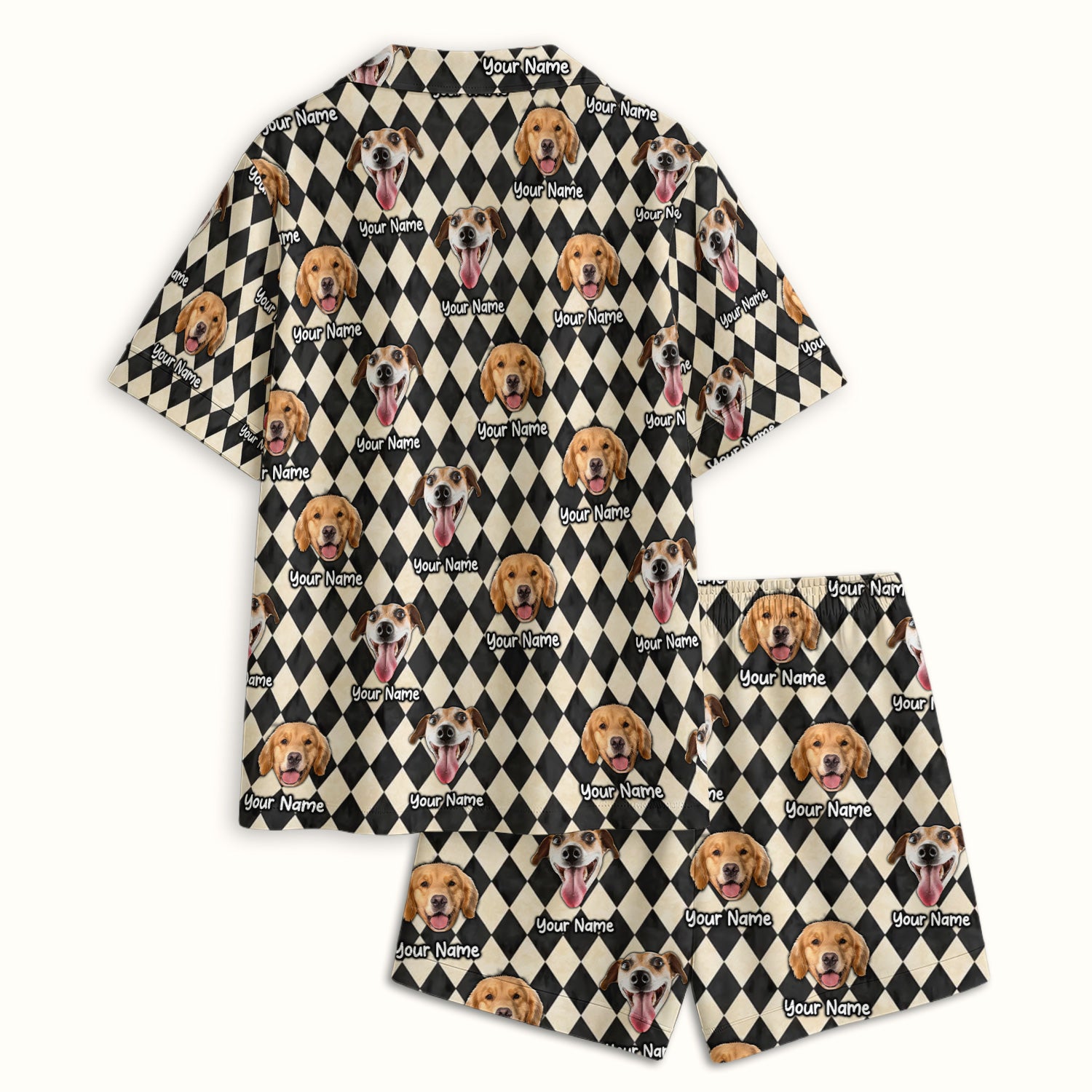 Personalized Pet Portrait Argyle Pajama Set, Soft Breathable Fabric Comfortable Sleepwear