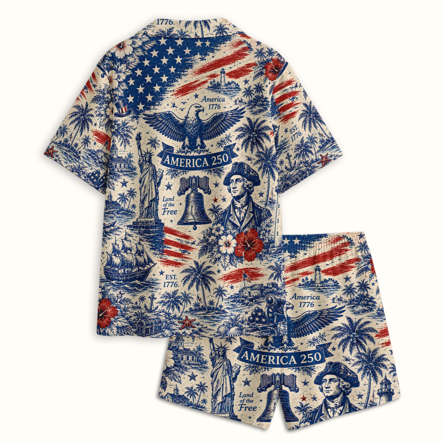 America 250 Eagle Liberty Pattern Pajama Set, Soft Breathable Fabric Comfortable Sleepwear