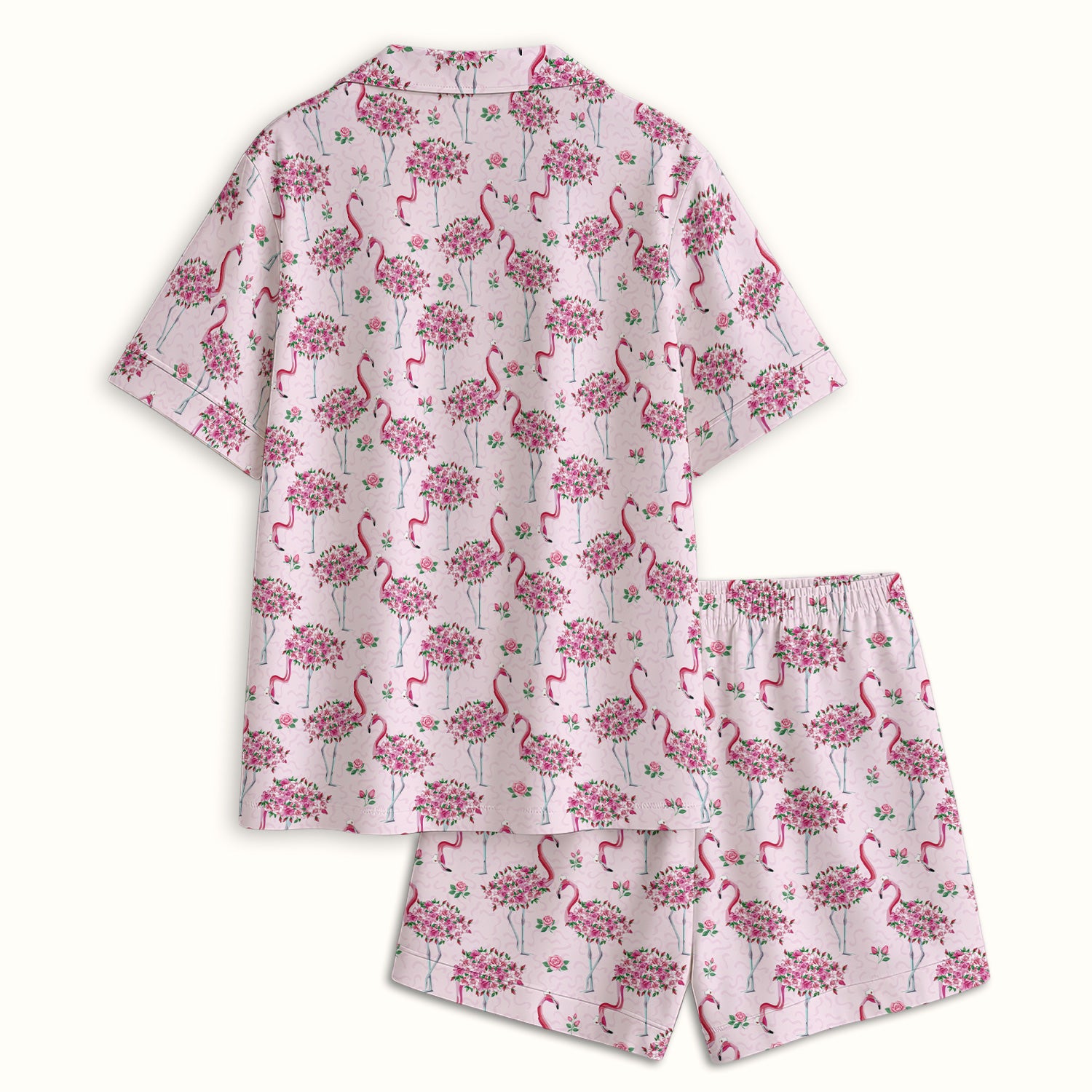 Pink Flamingo Floral Pattern  Pajama Set, Breathable Fabrics Uniform