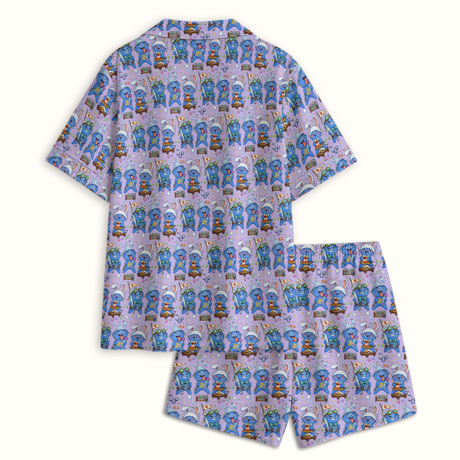 Cute Glove Doll Hospital Medical Cartoon Nurse Pattern Pajama Set, Breathable Fabrics Uniform