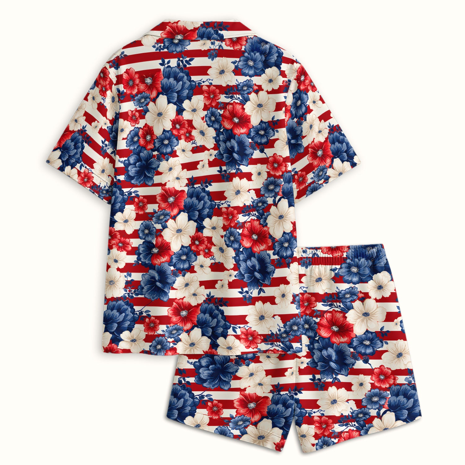 Patriotic Floral Nurse for RN & CNA, American Flag Healthcare Workers Medical Uniform Pajama Set, Soft Breathable Fabric Comfortable Sleepwear