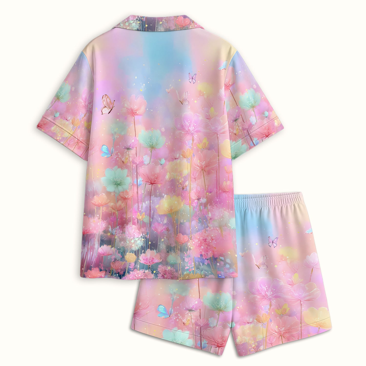Dreamy Pastel Watercolor Floral Garden Pajama Set, Breathable Fabrics Uniform