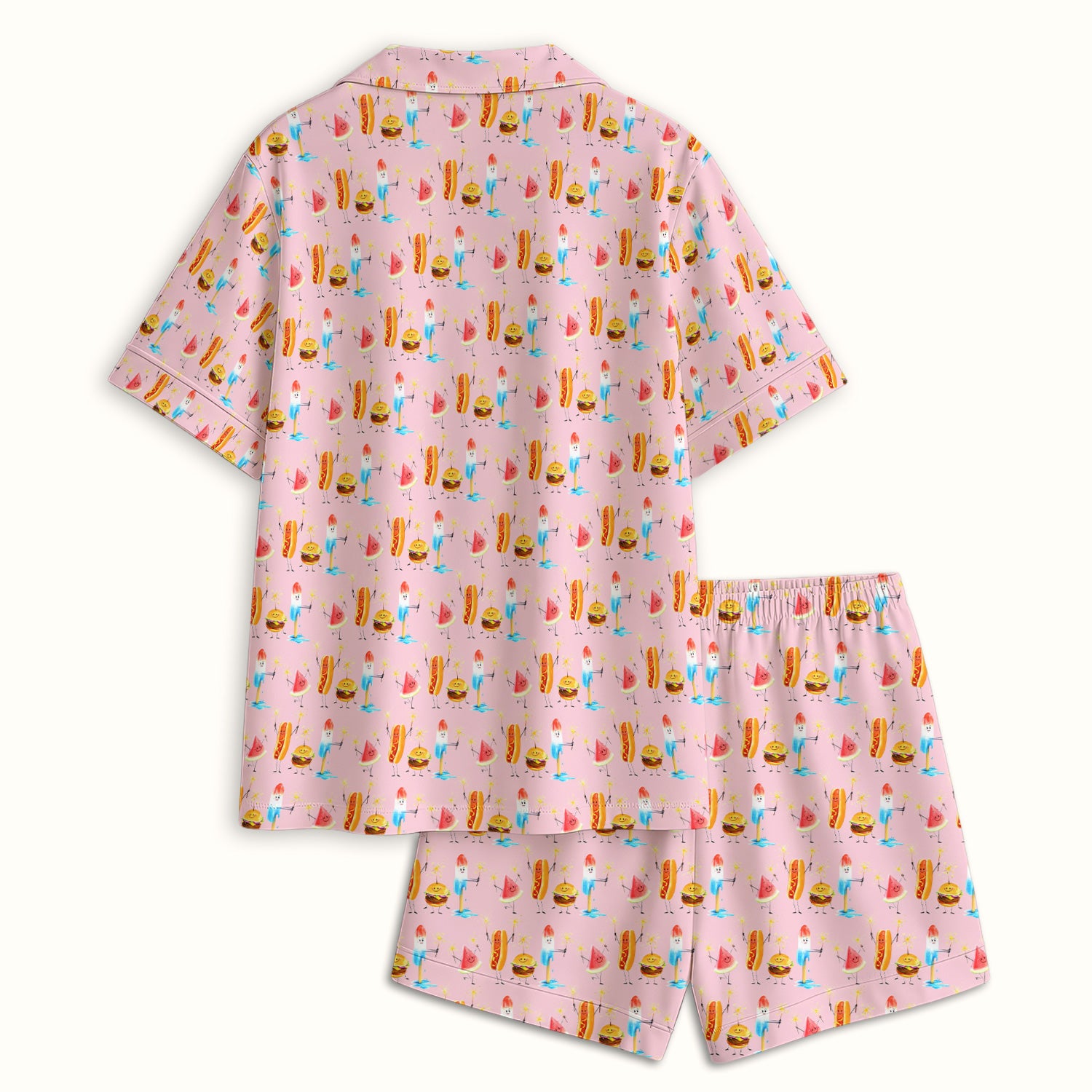 Funny Summer Food Icons Pattern Scrub Set, Breathable Fabrics Nursing Uniform