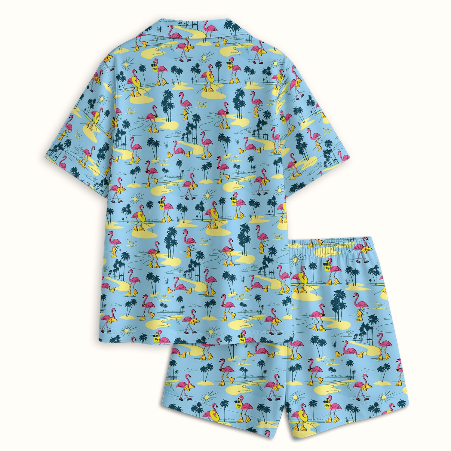 Retro Flamingo Nurse Print Pajama Set, Soft Breathable Fabric Comfortable Sleepwear