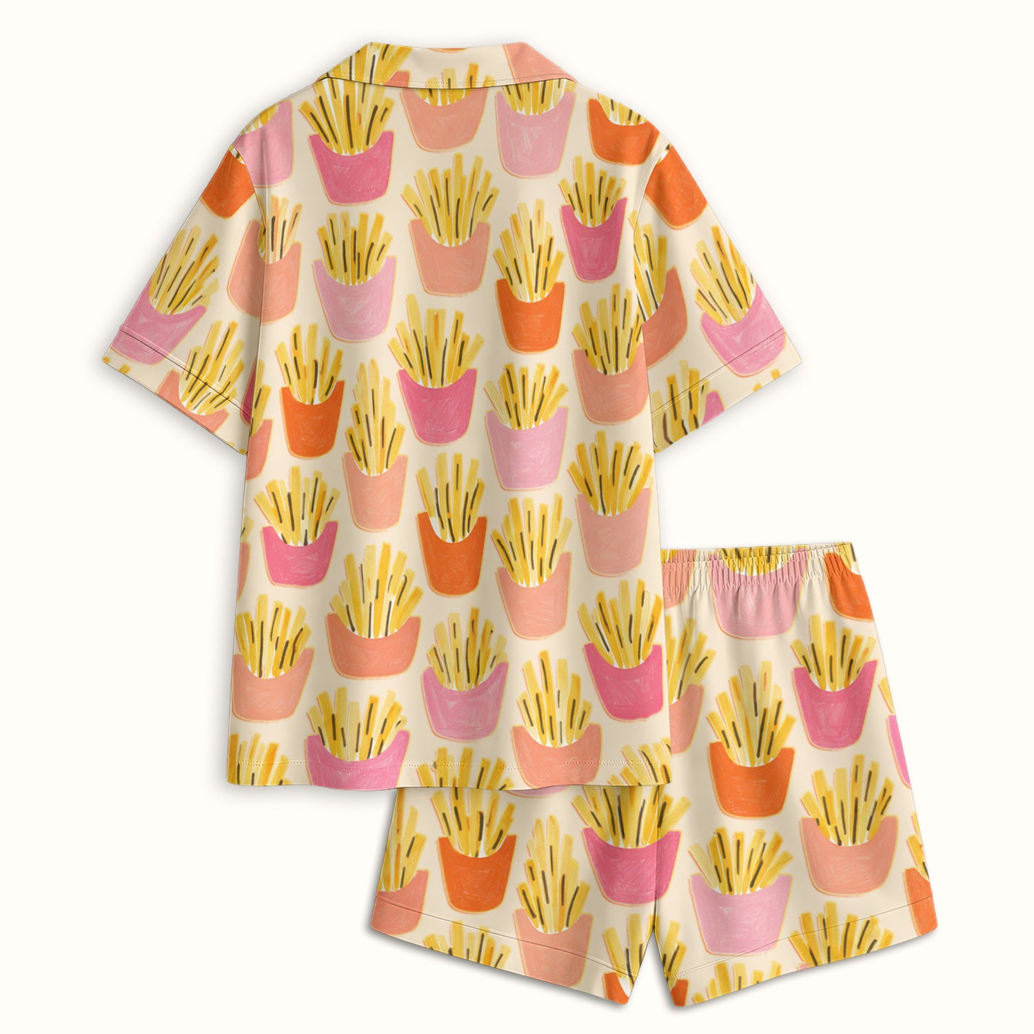 Funny French Fries Snack Food Pattern Pajama Set, Breathable Fabrics Uniform