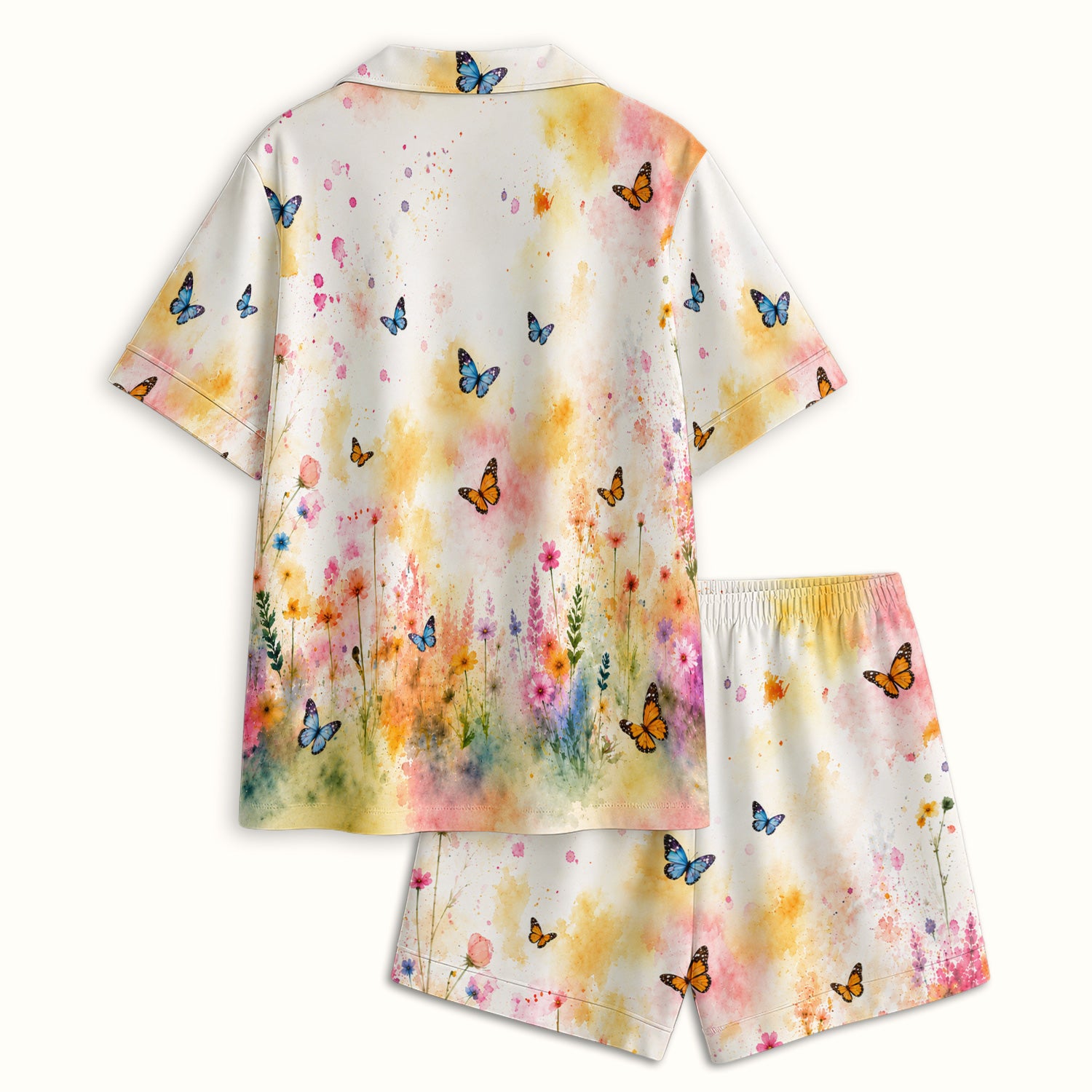 Cute Butterfly Baby Cow Pattern Pajama Set, Soft Breathable Fabric Comfortable Sleepwear