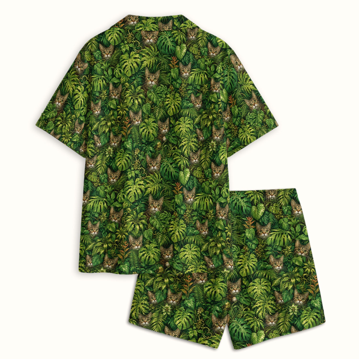 Hidden Jungle Cat Veterinary Nurse Pattern Pajama Set, Soft Breathable Fabric Comfortable Sleepwear