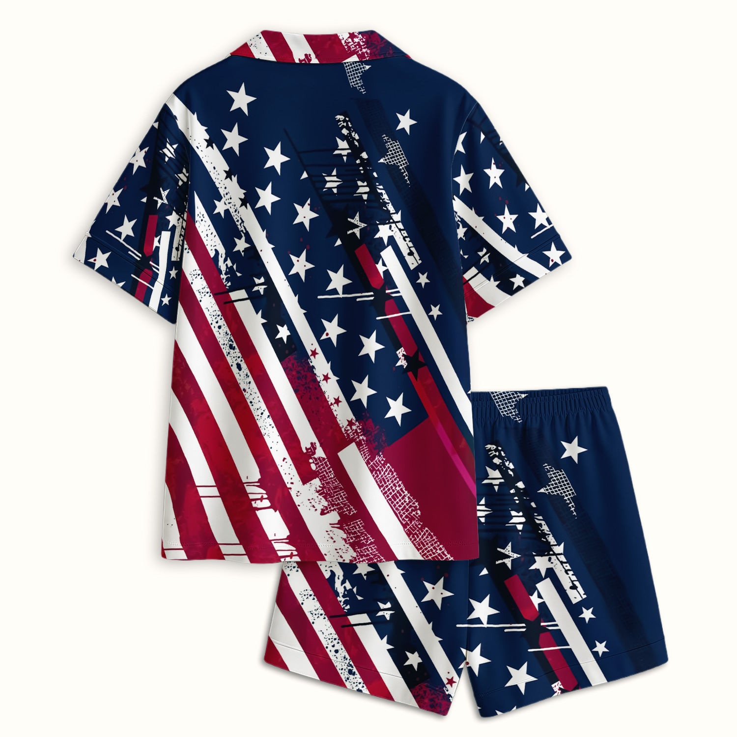 Patriotic USA Flag Stars And Stripes Grunge Pattern Pajama Set, Soft Breathable Fabric Comfortable Sleepwear