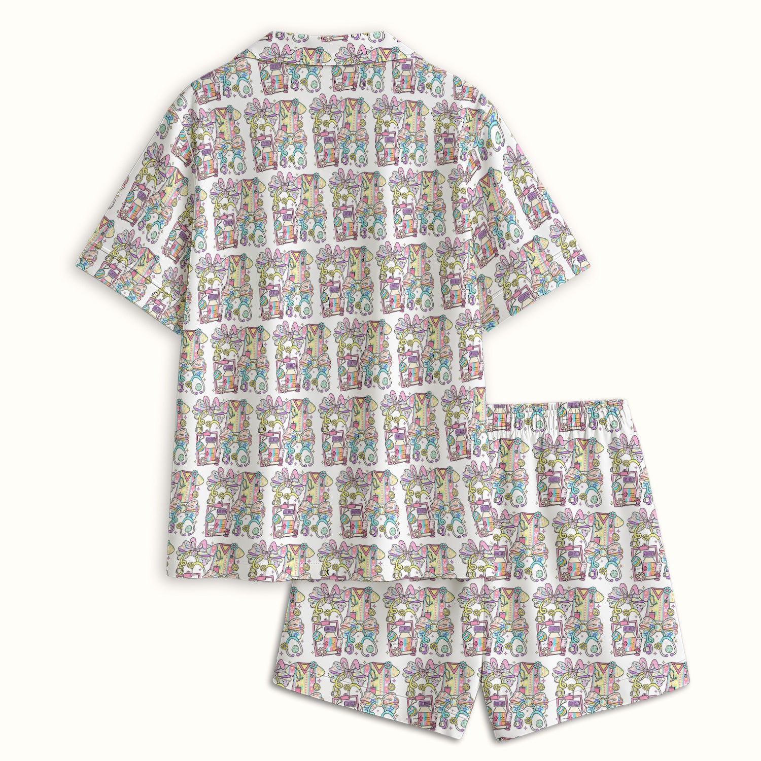 Colorful Nurse Scrub Supplies Pattern Pajama Set, Breathable Fabrics Uniform