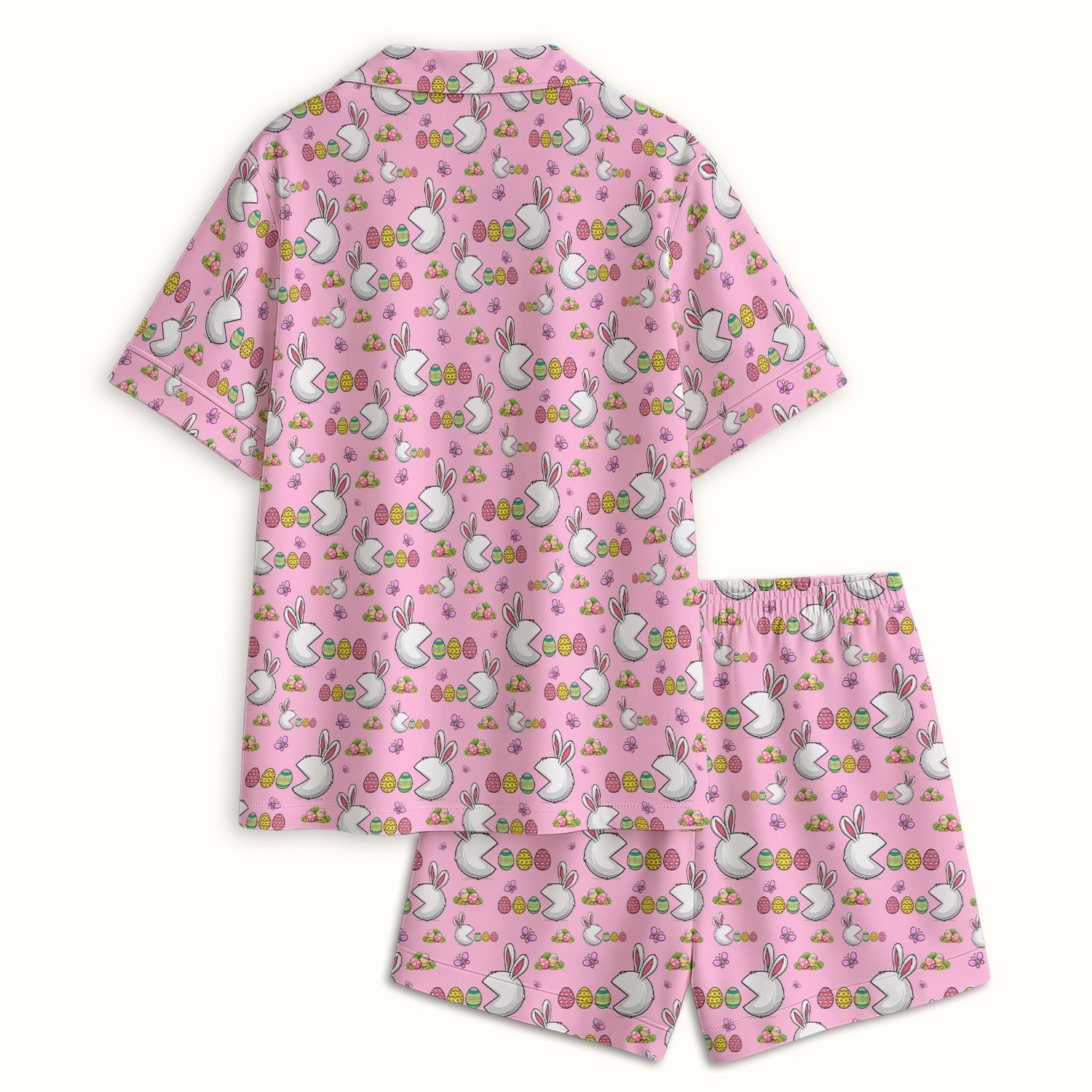Easter Bunny and Colorful Eggs Print  Pajama Set, Breathable Fabrics Uniform