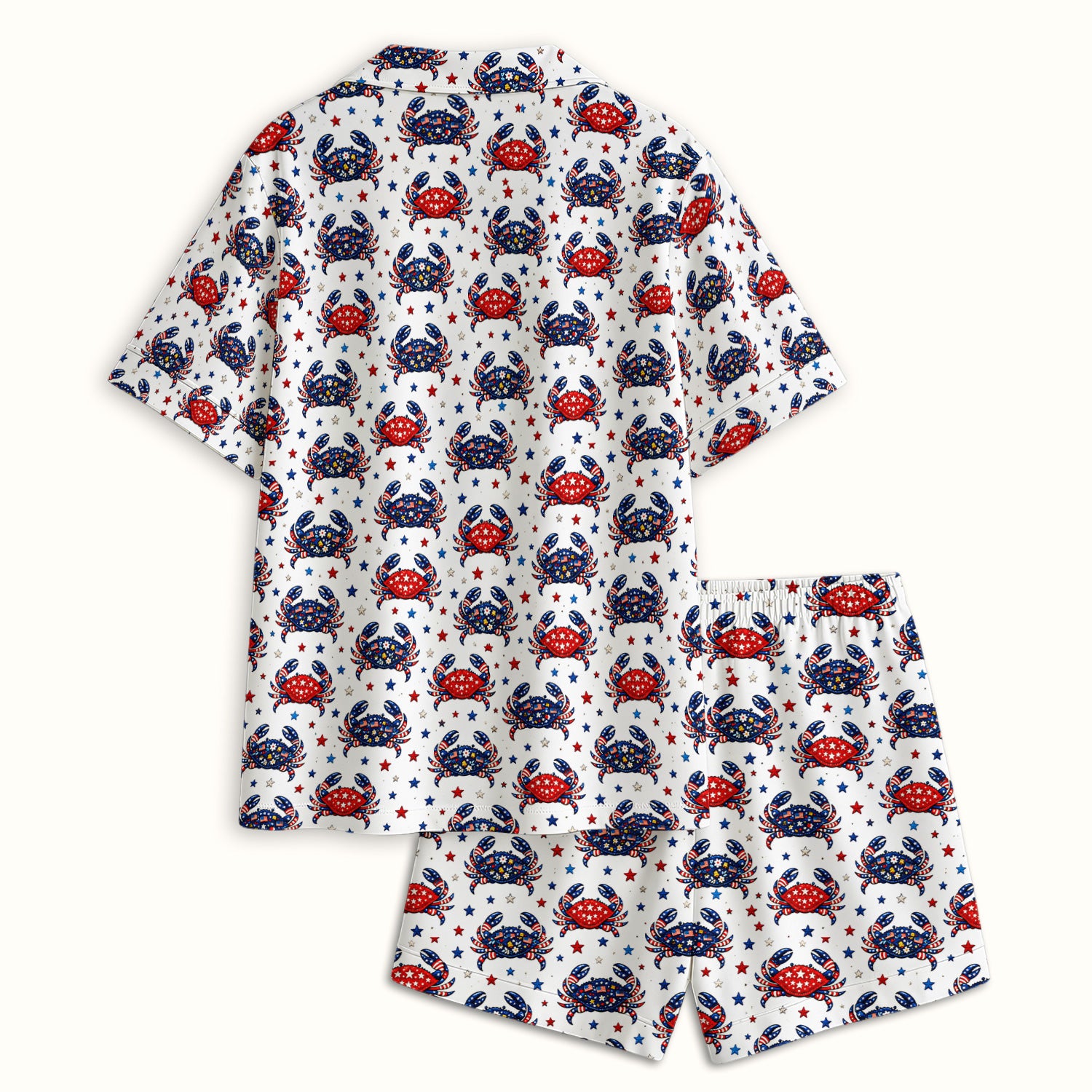 Patriotic Crab Stars Pattern Pajama Set, Soft Breathable Fabric Comfortable Sleepwear