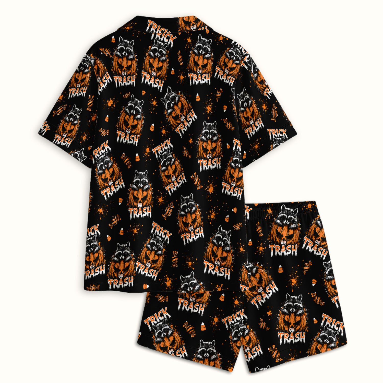 Funny Halloween Trick Or Trash Raccoon Pajama Set, Soft Breathable Fabric Comfortable Sleepwear