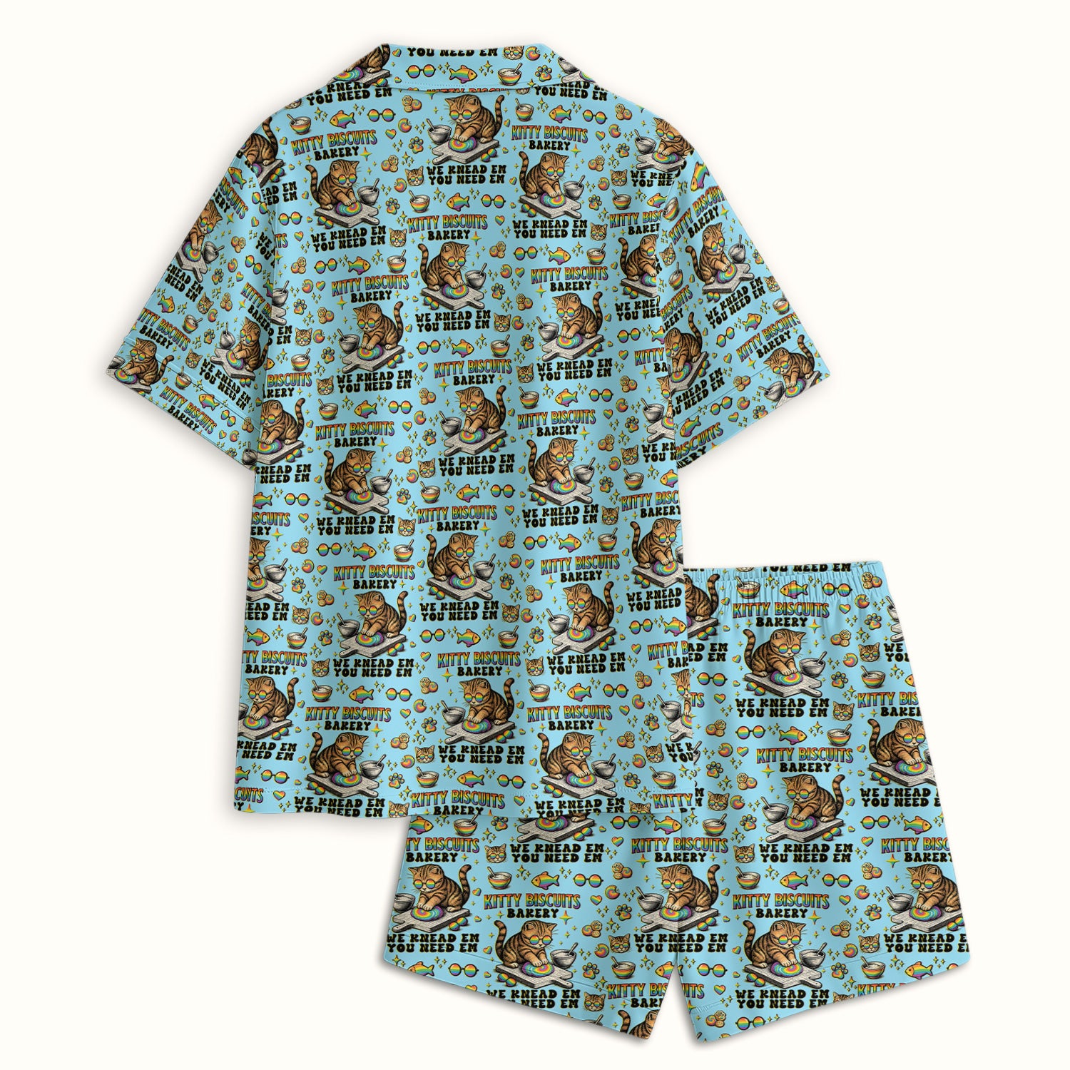 Pride Nurse Cat Baking Rainbow Dough Pattern Pajama Set, Breathable Fabrics Uniform