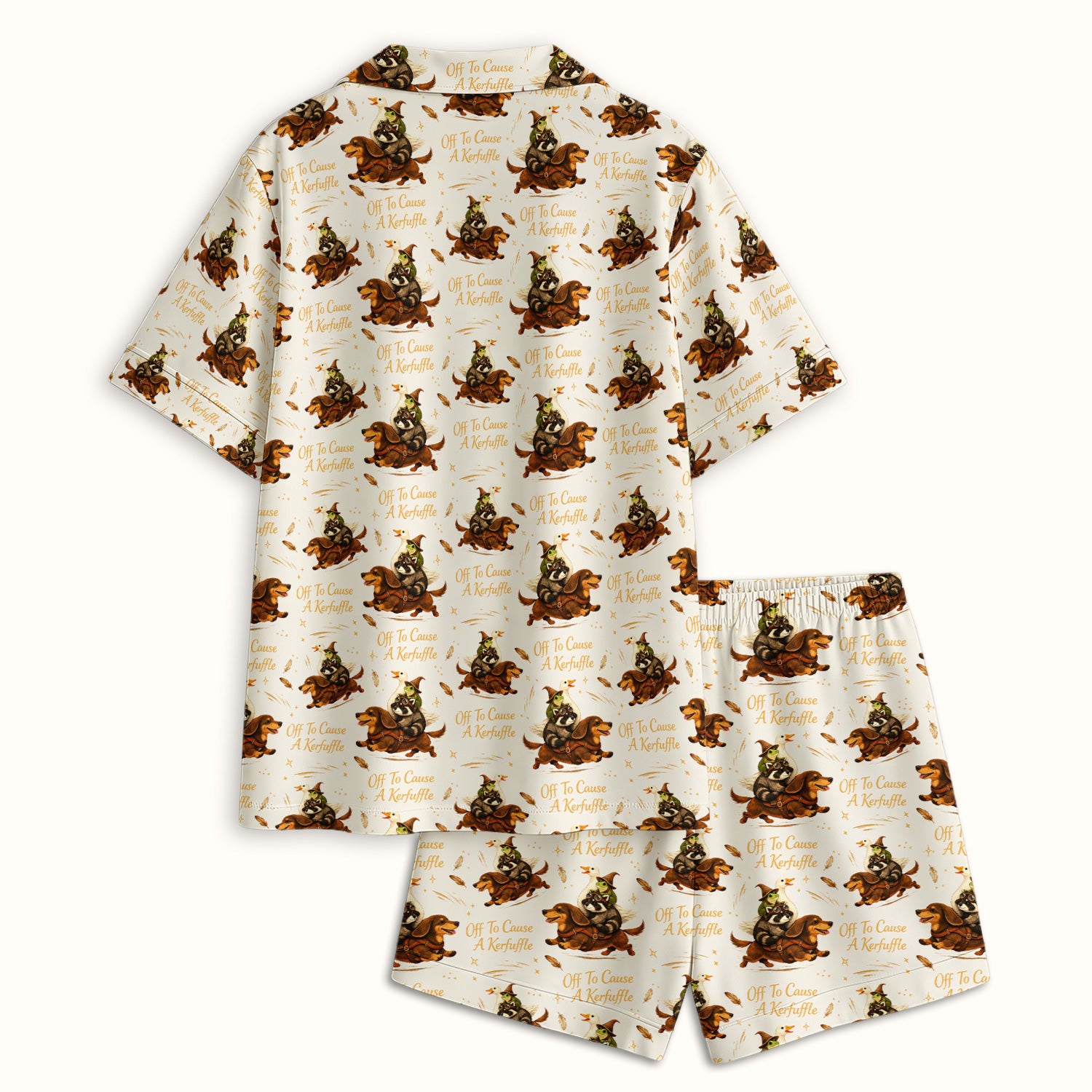 Funny Halloween Off To Cause A Kerfuffle Pattern Pajama Set, Soft Breathable Fabric Comfortable Sleepwear