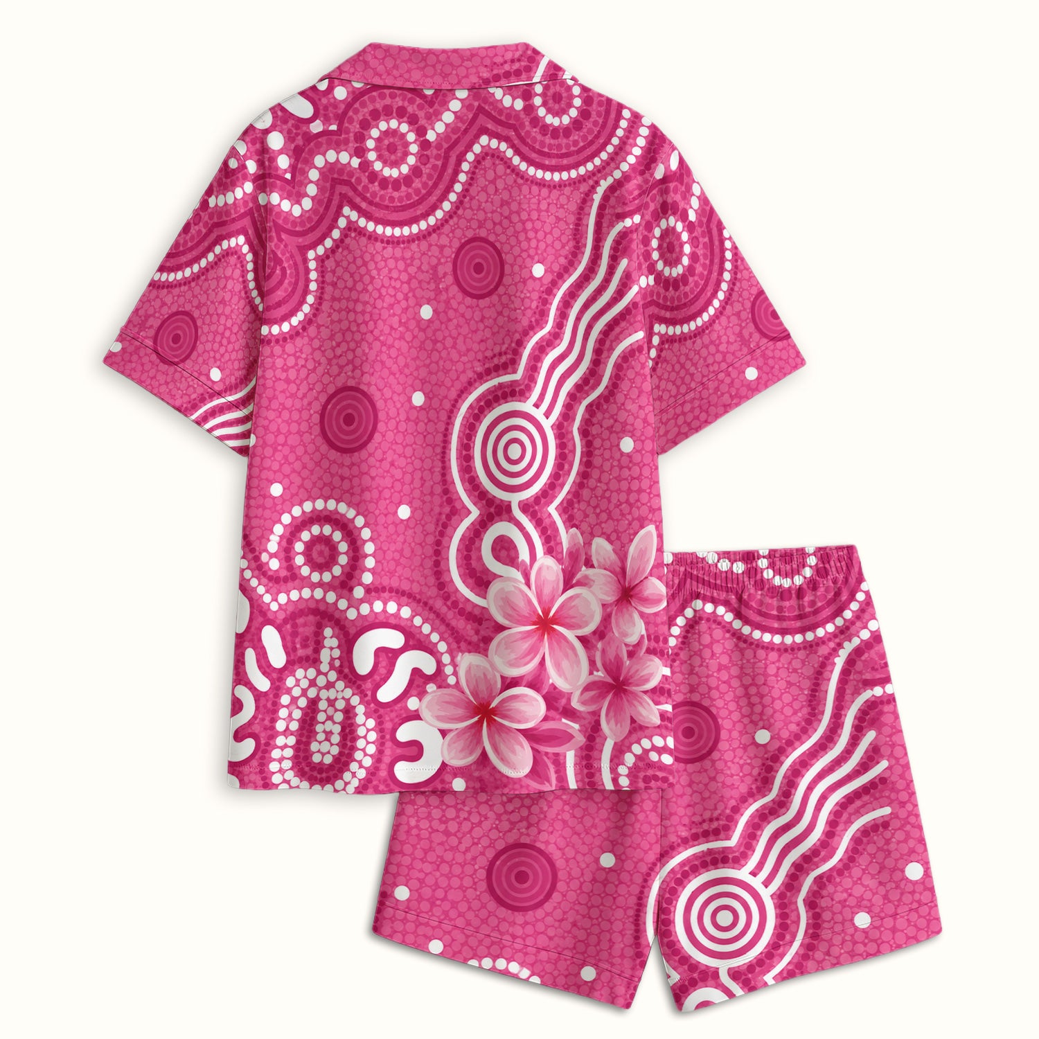 Pink Cockatoo Floral Dot Pattern Pajama Set, Soft Breathable Fabric Comfortable Sleepwear