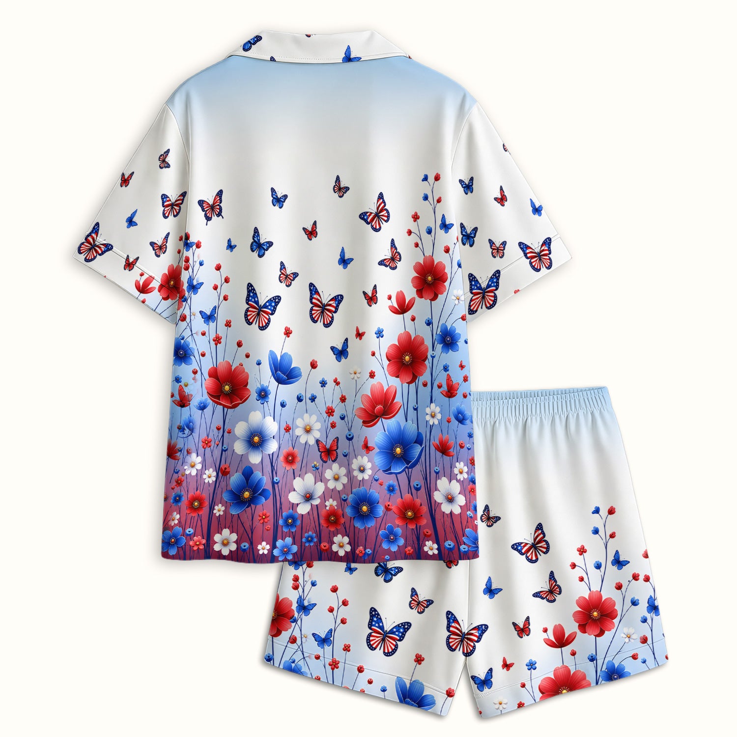 Patriotic Butterfly Wildflower Garden Pattern Pajama Set, Soft Breathable Fabric Comfortable Sleepwear