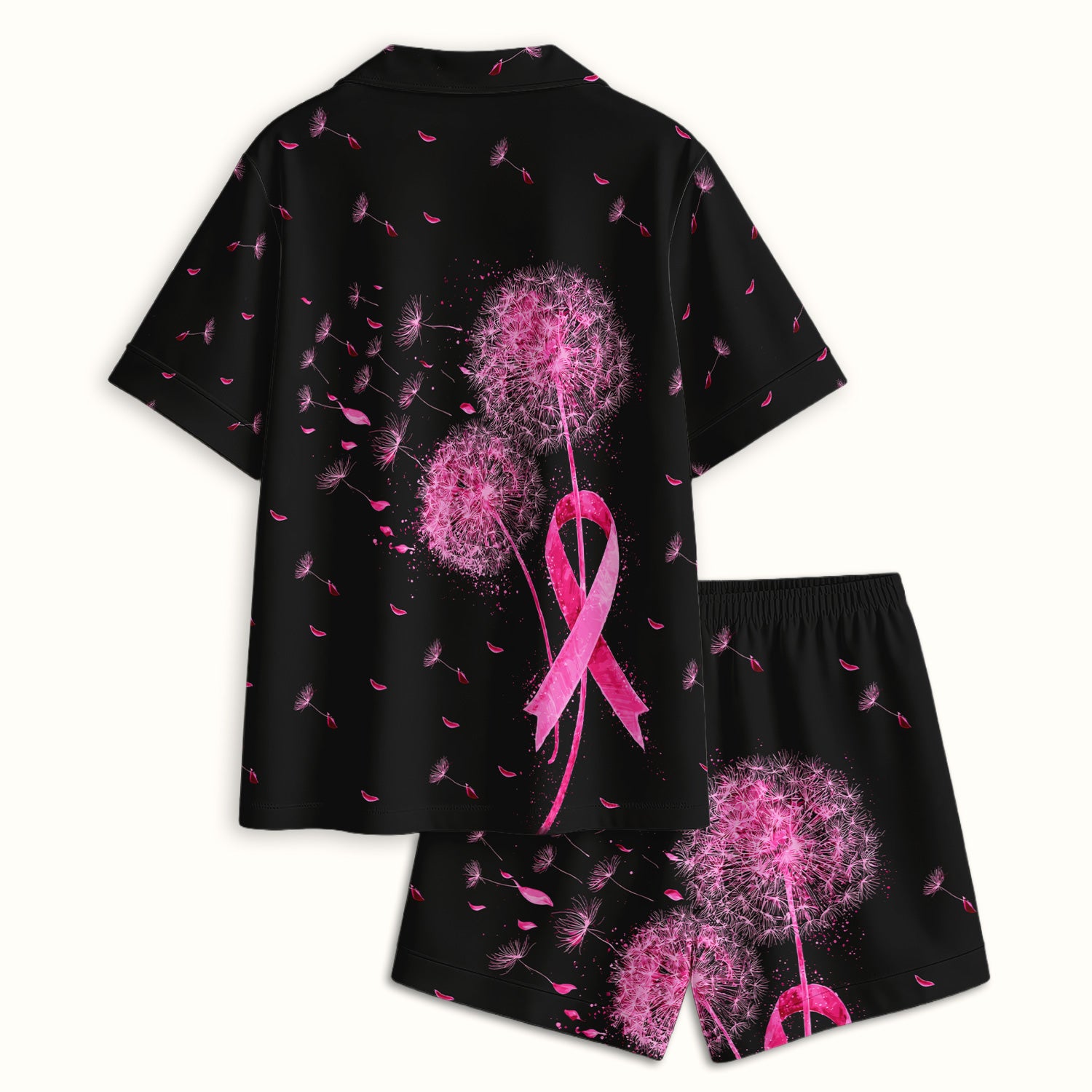 Meaningful Pink Ribbon Dandelion Pajama Set, Soft Breathable Fabric Comfortable Sleepwear