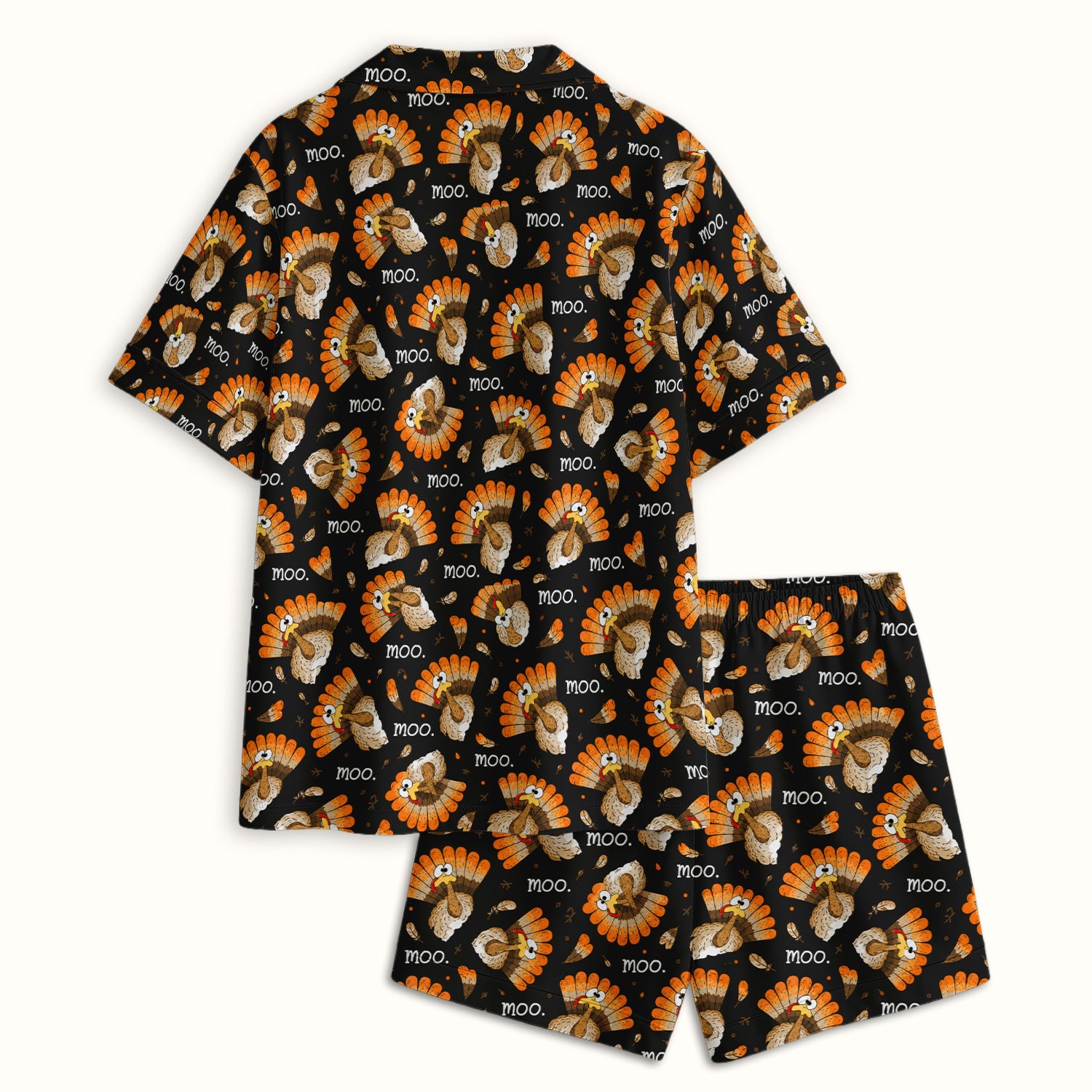Funny Thanksgiving Moo Turkey Pajama Set, Soft Breathable Fabric Comfortable Sleepwear