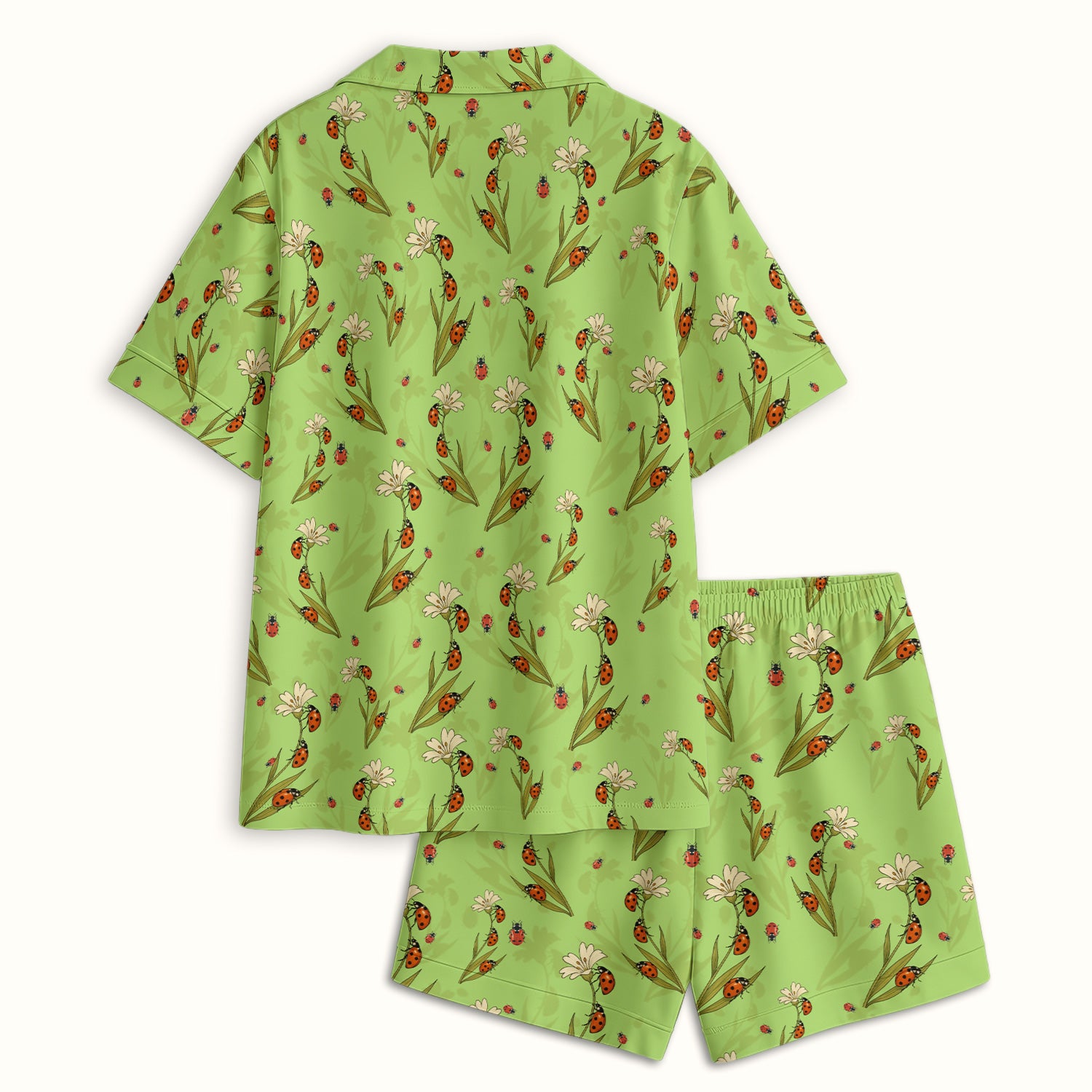 Fresh Daisy Ladybug Garden Pattern Pajama Set, Breathable Fabrics Uniform