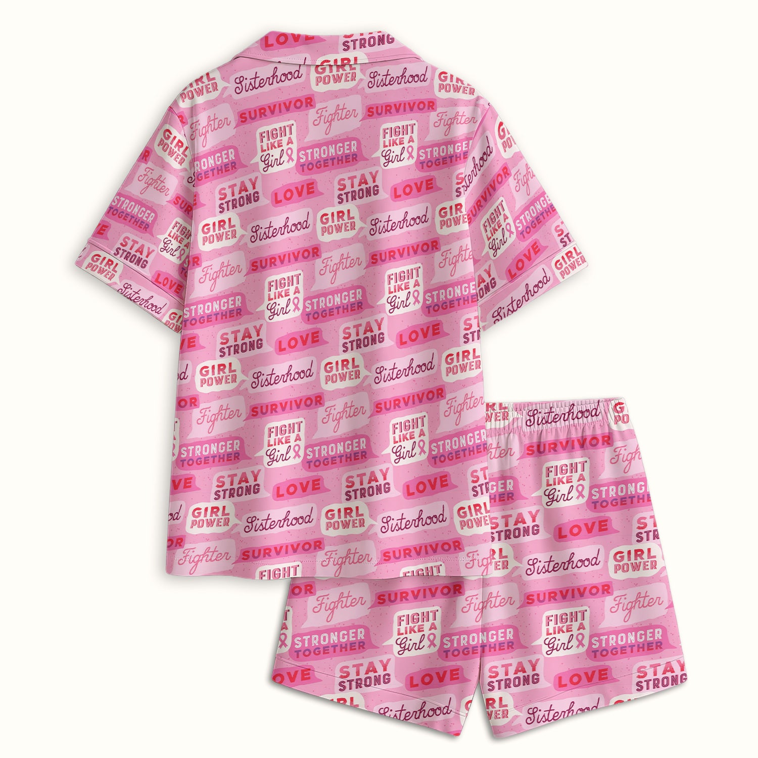 Pink Ribbon Quotes Pajama Set, Soft Breathable Fabric Comfortable Sleepwear