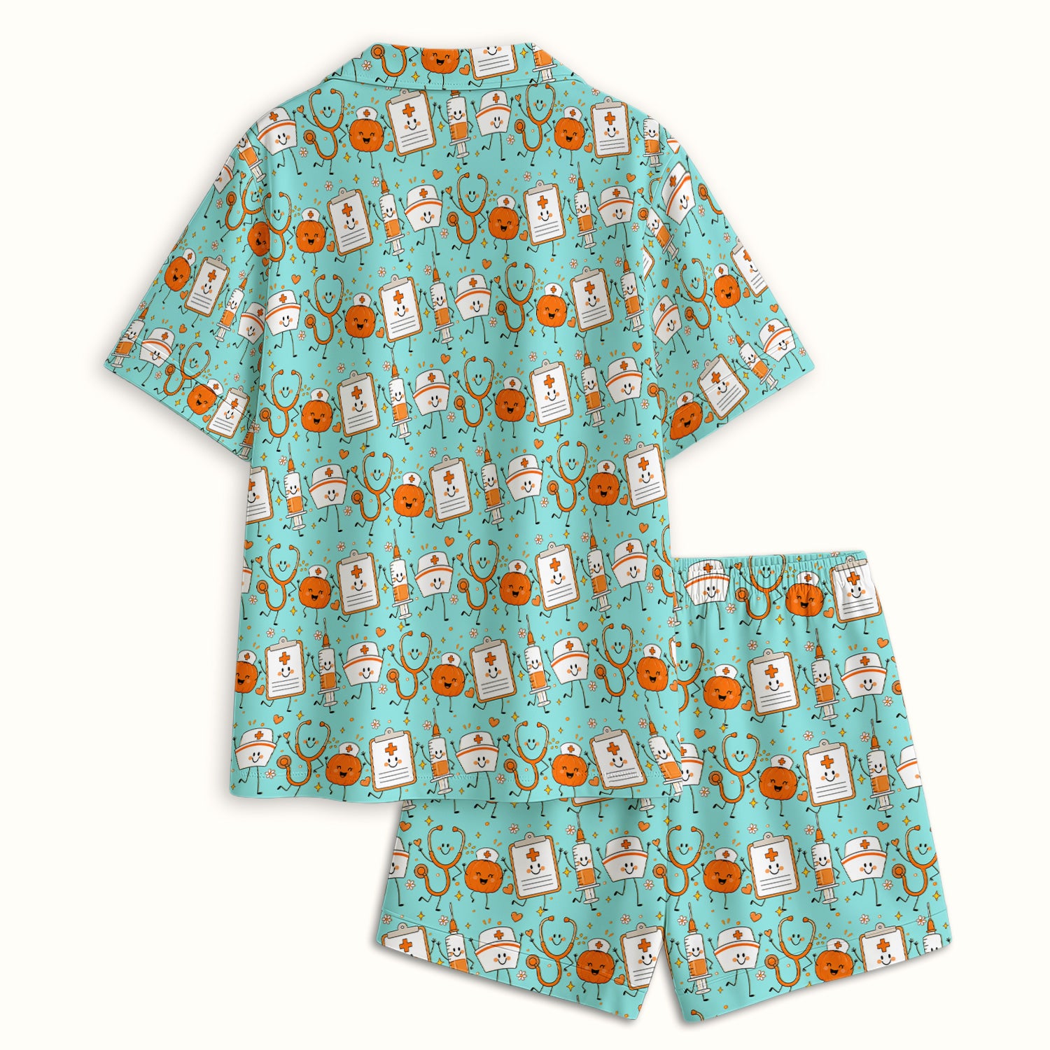 Halloween Stethoscope And Medical Icons Pajama Set, Soft Breathable Fabric Comfortable Sleepwear