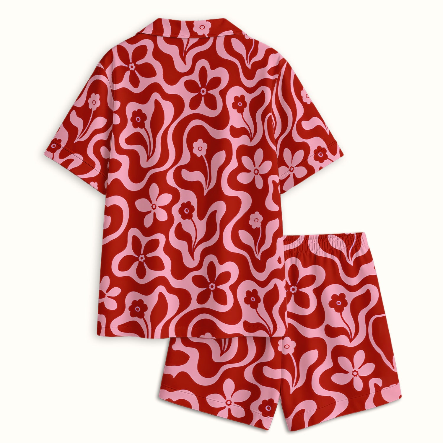 Retro Pink Floral Pattern, Groovy Medical Pajama Set, Soft Breathable Fabric Comfortable Sleepwear